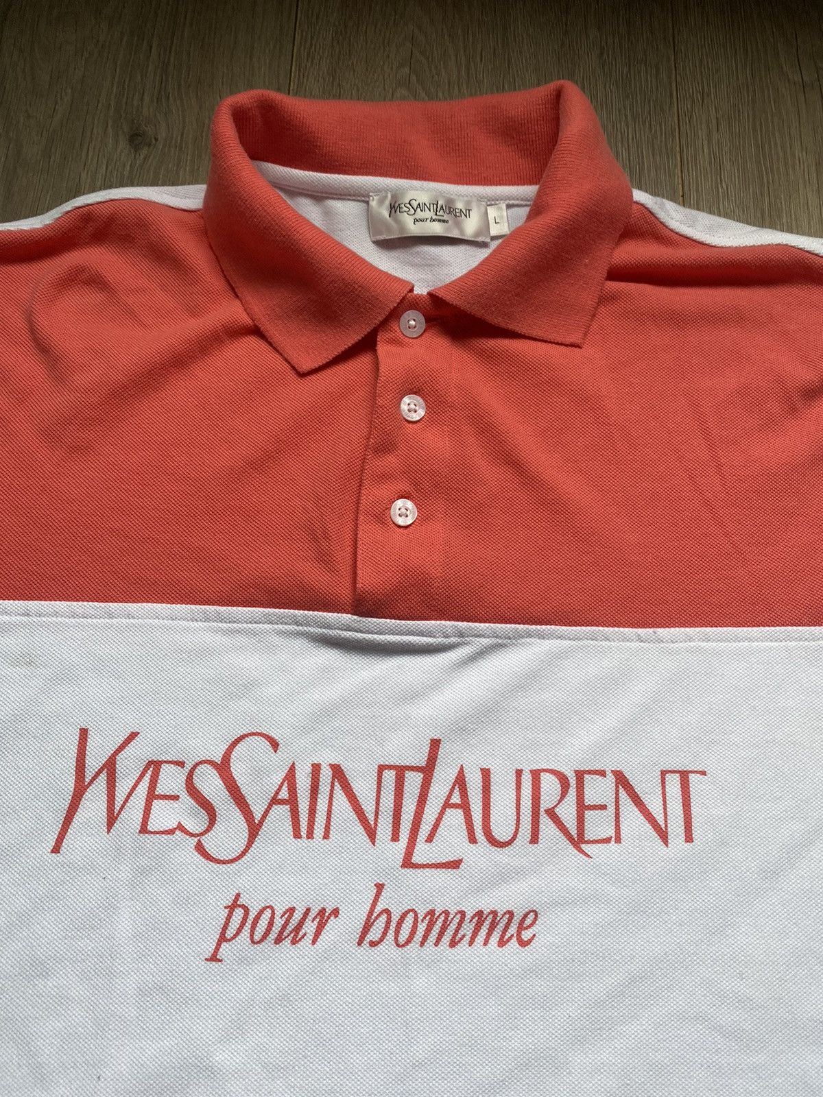 Yves Saint Laurent 90S Yves Saint Laurent YSL Orange Big Logo Polo T Shirt Tee Size US XL / EU 56 / 4 - 3 Thumbnail