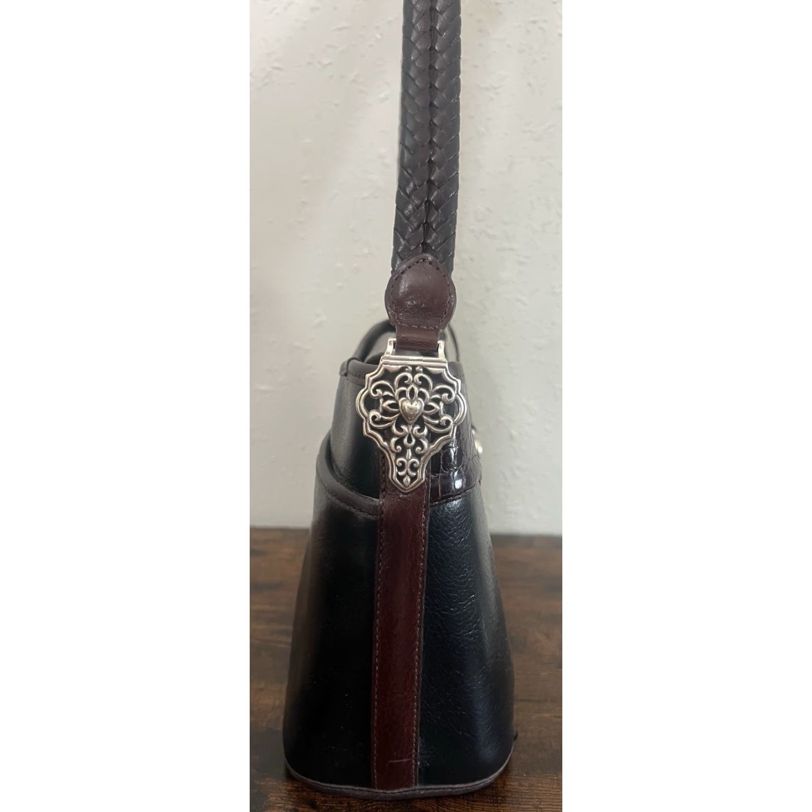 Brighton VINTAGE Brighton Black Leather Purse Tote Braided Straps Wallet Coin Pouch Women Size ONE SIZE - 4 Thumbnail