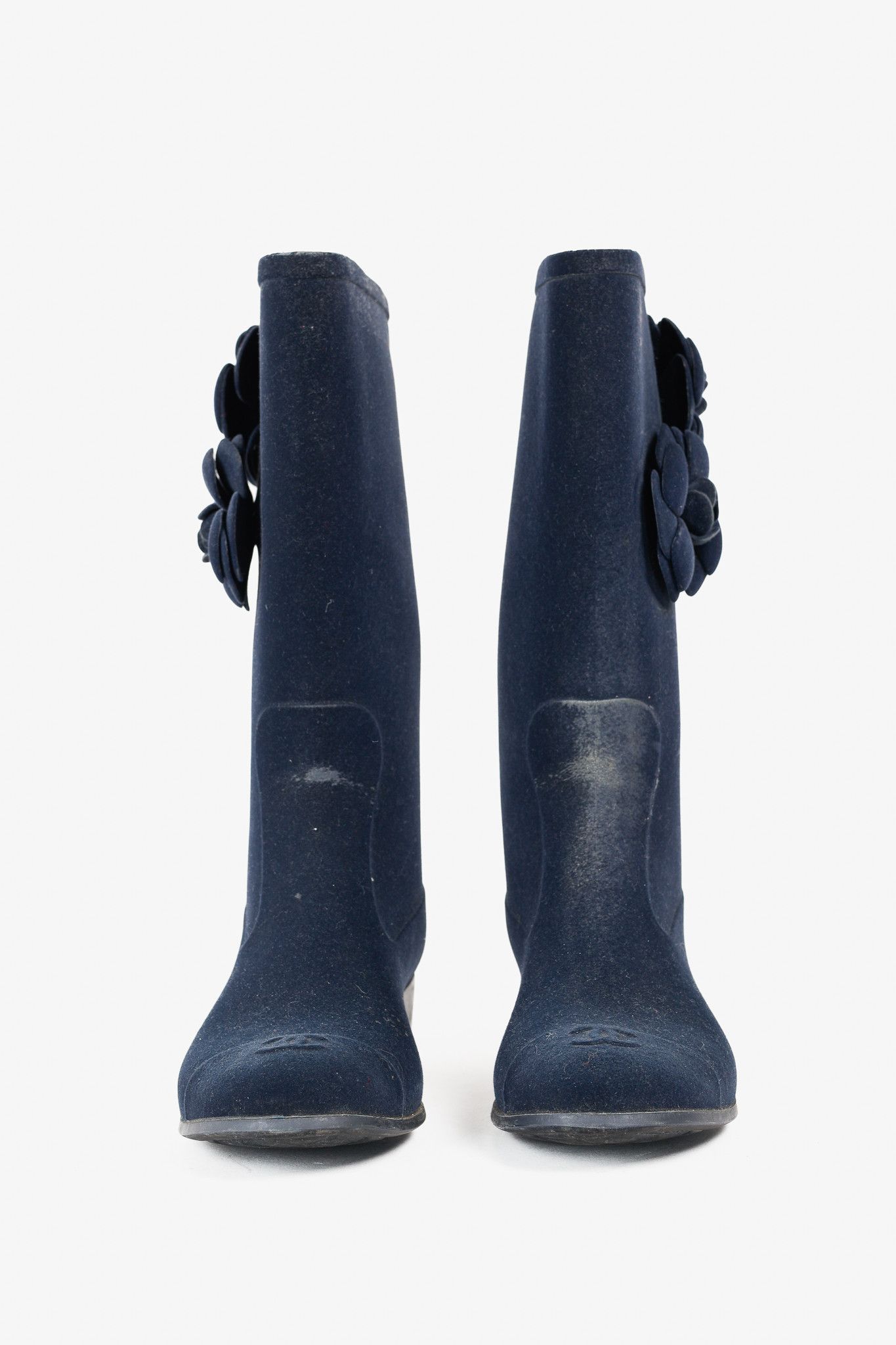Chanel Chanel 11A Navy Velvet Camellia Rubber Rain Boots Size US 6.5 / IT 36.5 - 2 Thumbnail