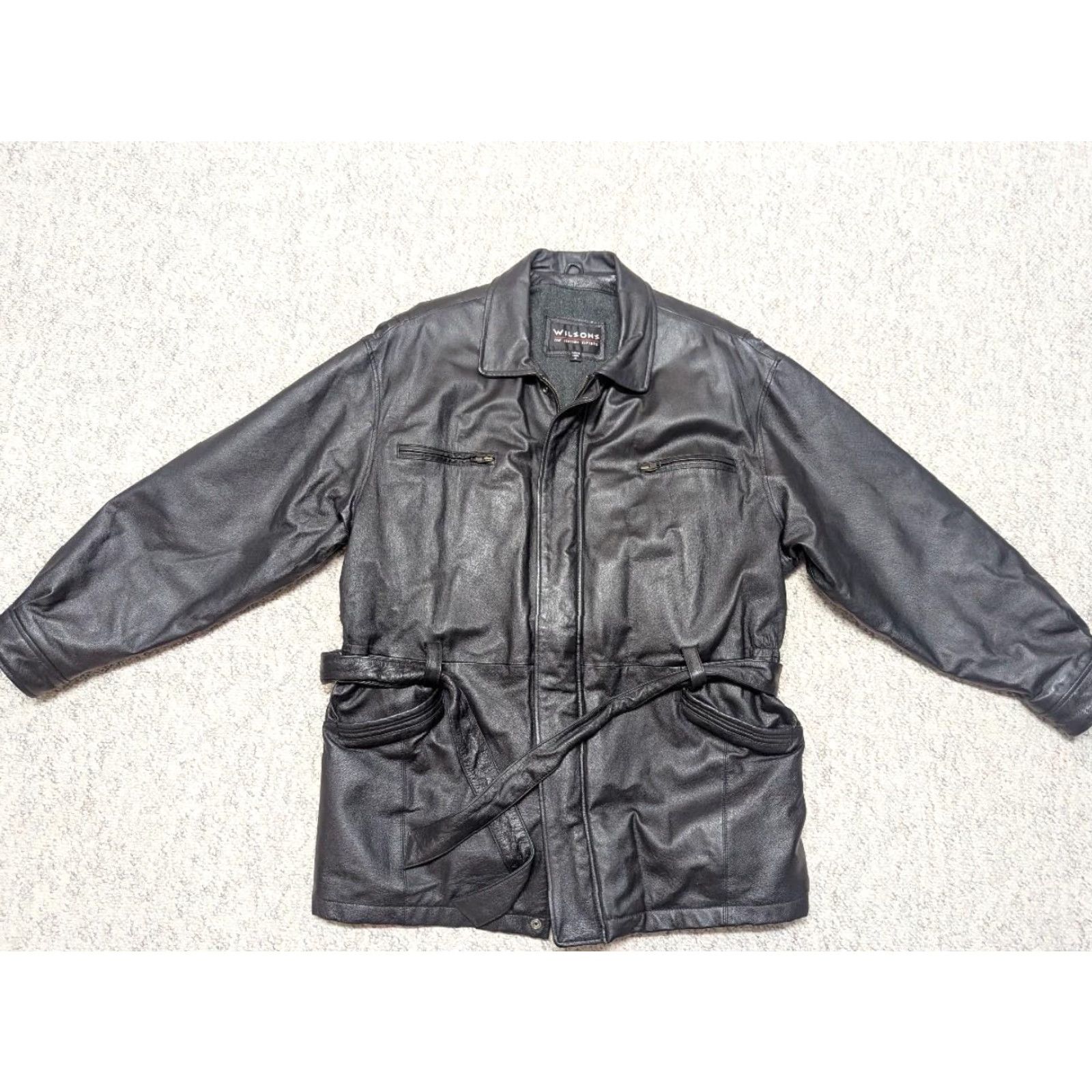 Vintage VINTAGE Wilsons Leather COAT XL BELTED brown leather trench coat Mens overcoat with belt - 1990s style (Chest 48 in) Size US XL / EU 56 / 4 - 3 Thumbnail