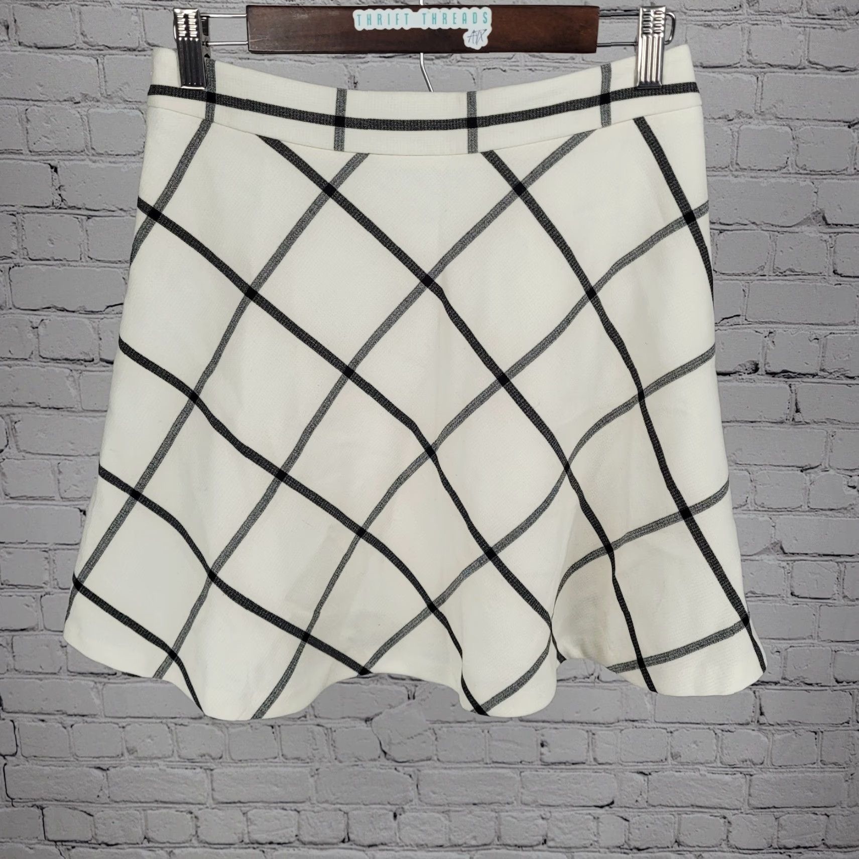 Loft NWT Loft Outlet Skirt A-Line Short Side Zip Ivory Grey Check Lined Women 2 Size 26" / US 2 / IT 38 - 2 Thumbnail