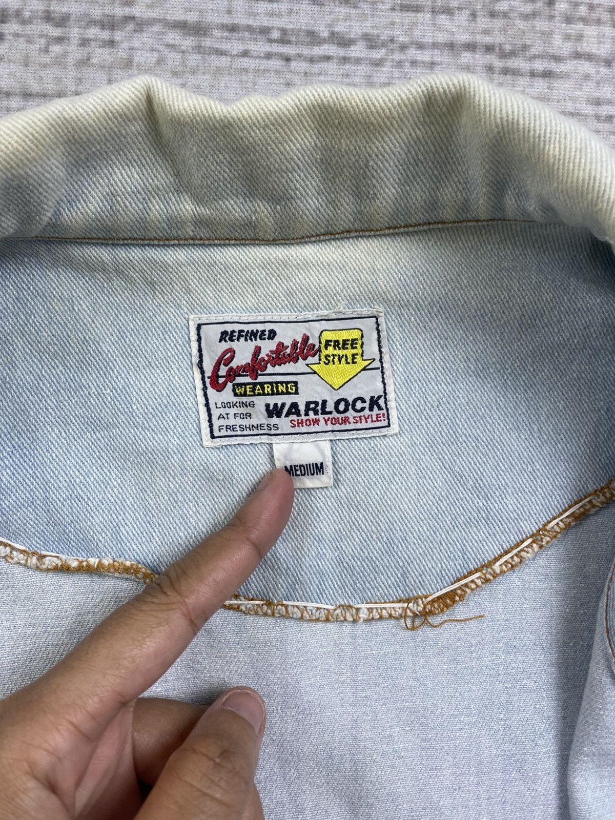 Japanese Brand × Vintage Vintage 80s Warlock Wash Denim Chore Jacket Size US L / EU 52-54 / 3 - 8 Thumbnail