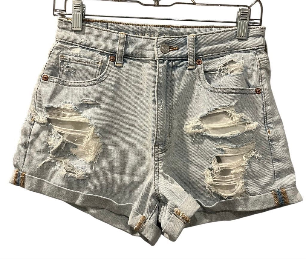 American Eagle Outfitters American Eagle Women's Size 6 Blue Distressed Denim Shorts Size 28" / US 6 / IT 42 - 1 Thumbnail