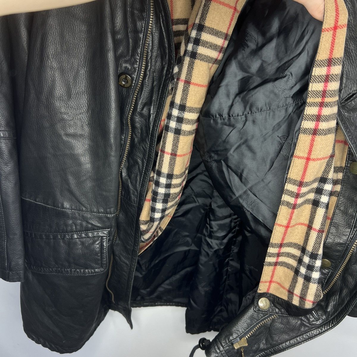 Burberry Burberrys Leather Jacket Coat Black Classic Nova Check Size US XL / EU 56 / 4 - 15 Thumbnail