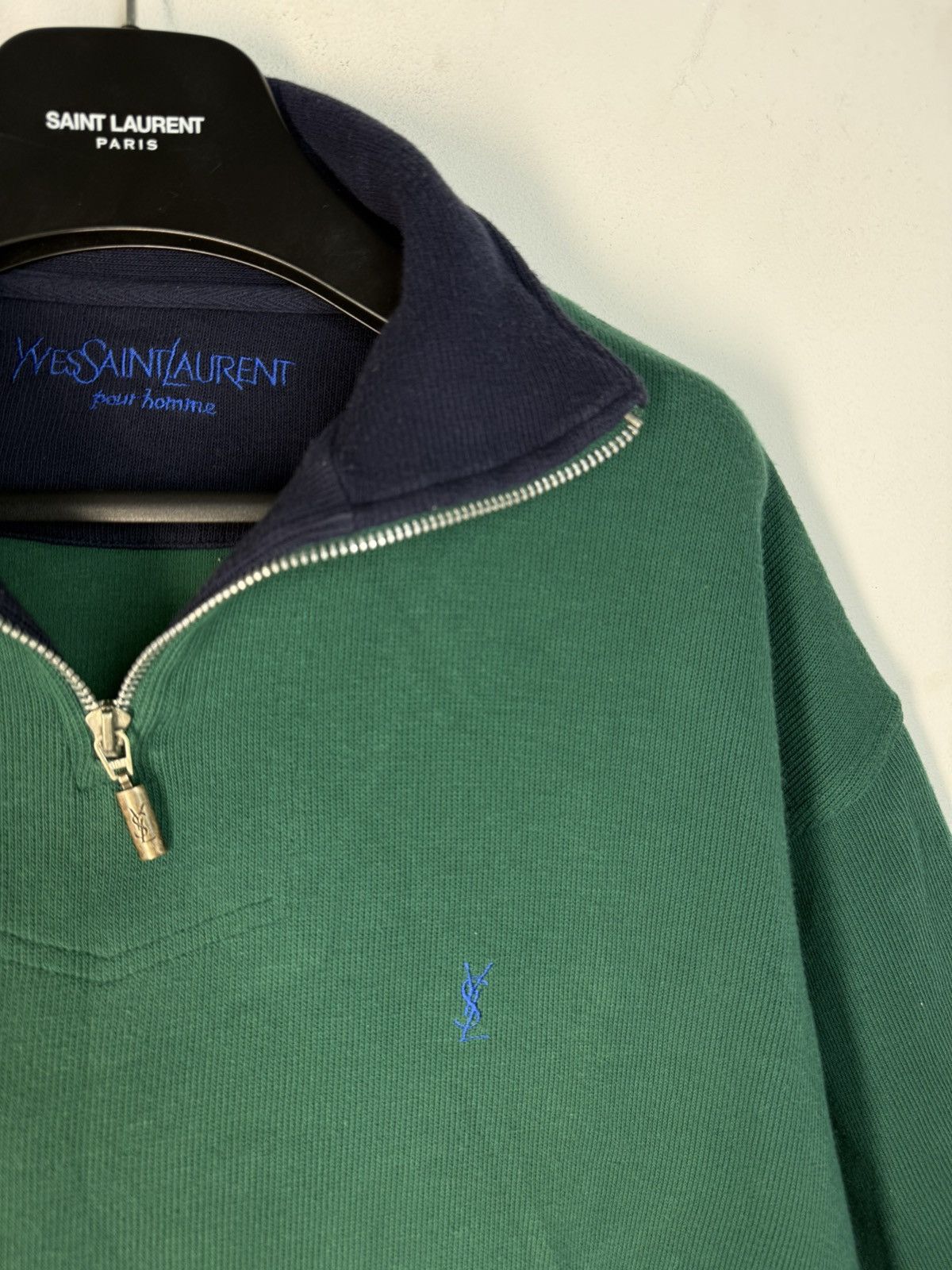 Yves Saint Laurent 90s YSL Sweatshirt 1/4 Quarter Zip Green Vintage Sweater Size US M / EU 48-50 / 2 - 4 Thumbnail