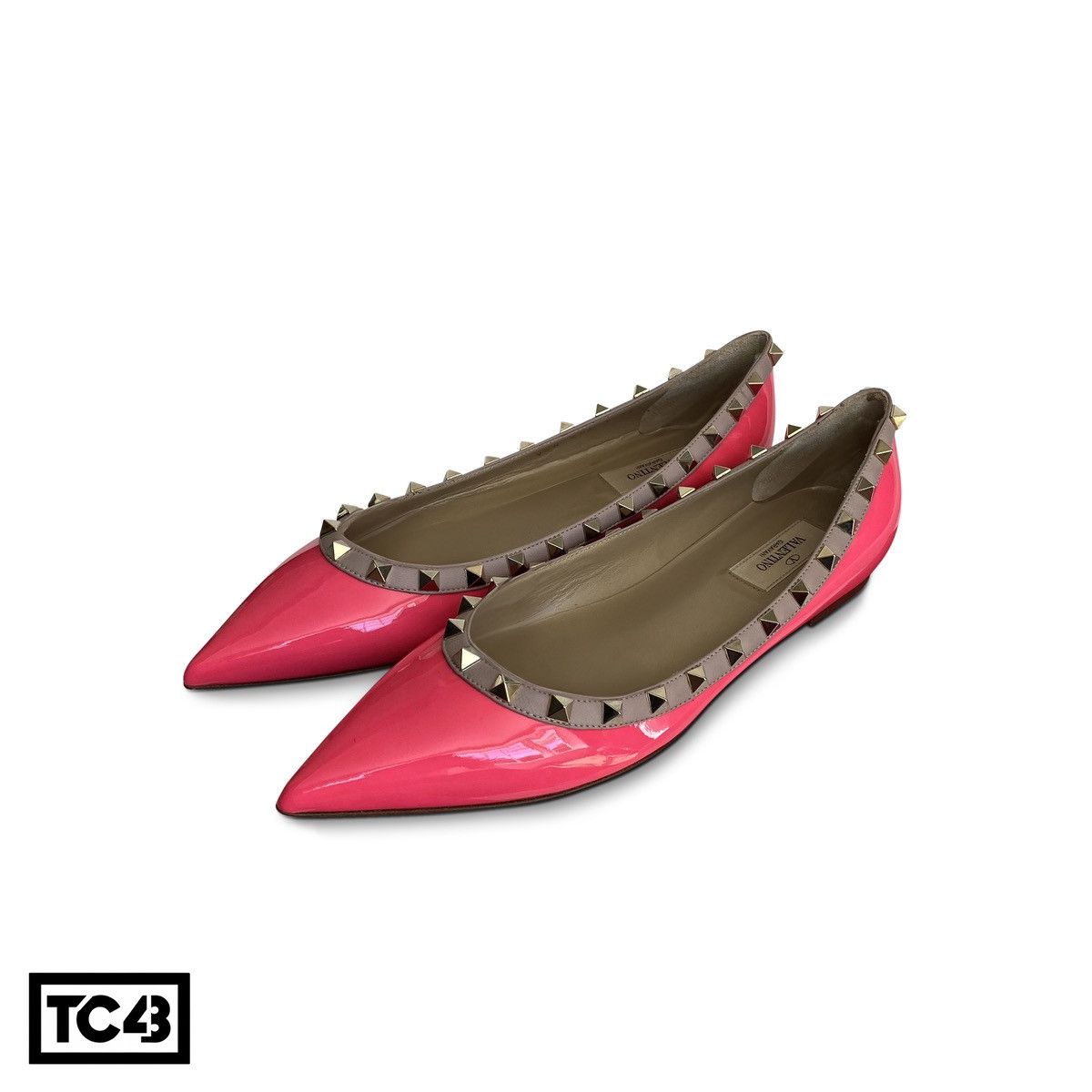 Valentino Valentino Pink Patent Leather Rockstud Pointed Toe Flats Size US 8.5 / IT 38.5 - 1 Thumbnail