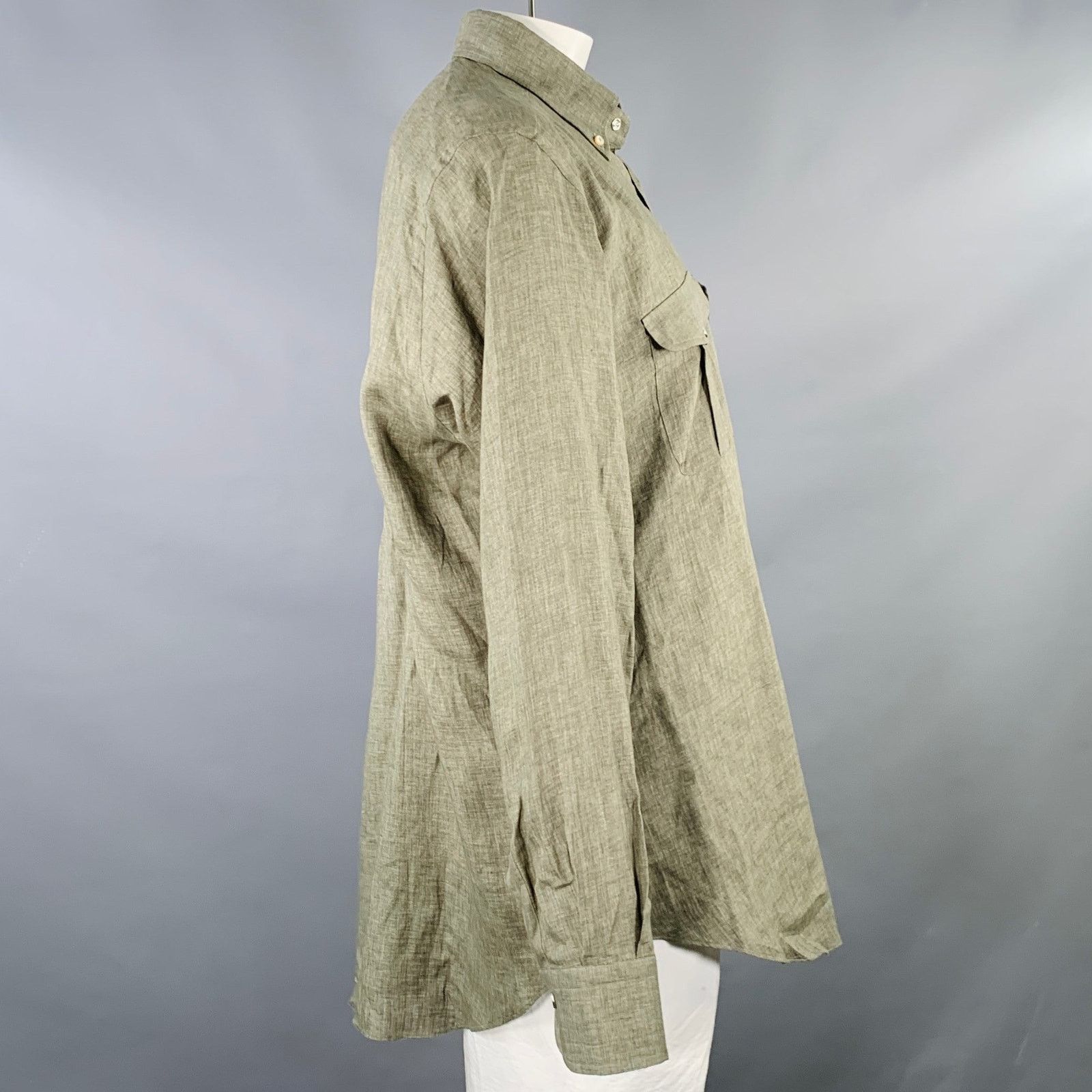 Beretta BERETTA Green Olive Two Pockets Snaps Long Sleeve Shirt Size US XXL / EU 58 / 5 - 2 Thumbnail