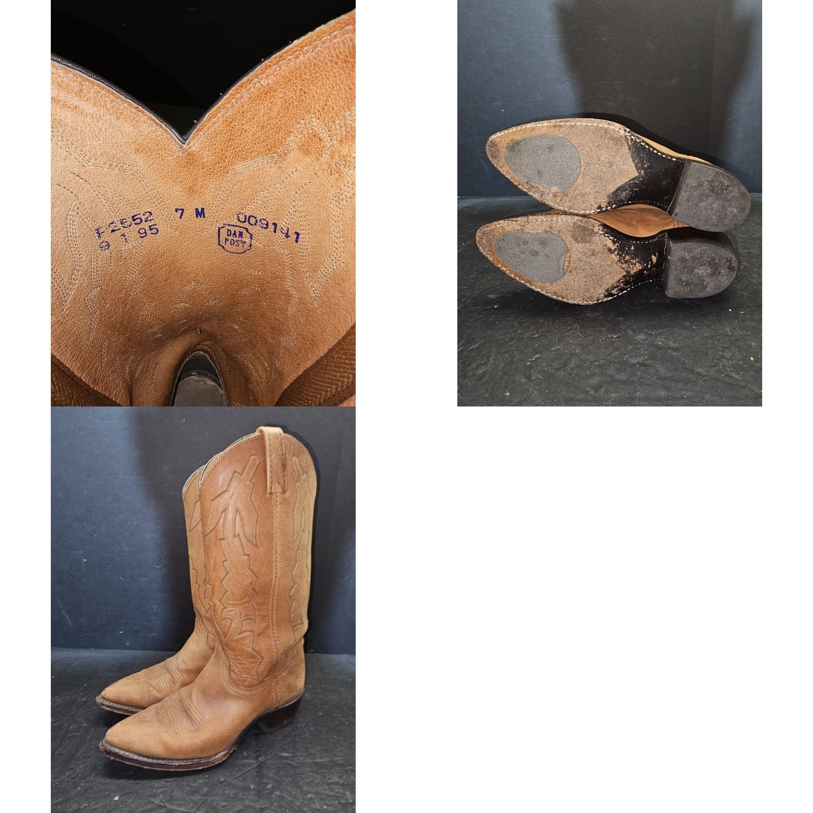 Dan Post VINTAGE Dan Post Marlboro Boots Tan Cowhide Leather Western Cowboy Sz 7M - Classic Cowboy Boots, 1970s, Leather, Boots, tan, Mens Size US 7 / EU 40 - 8 Thumbnail