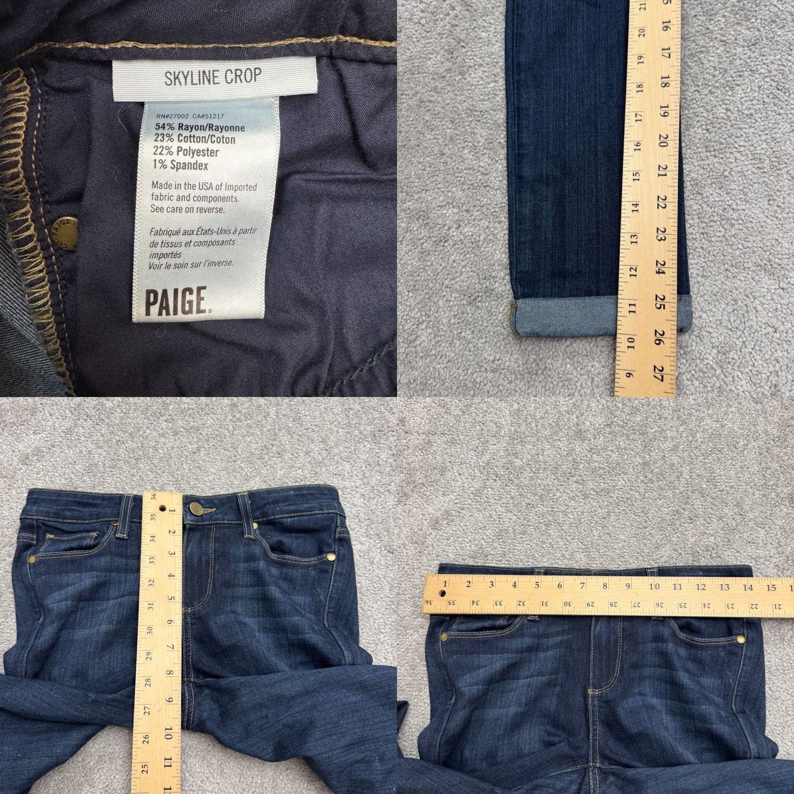 Paige PAIGE Skyline Denim Jeans Women 27 Dark Wash Cropped Mid Rise 28in Inseam Regular Fit Blue Size 27" / US 4 / IT 40 - 8 Thumbnail