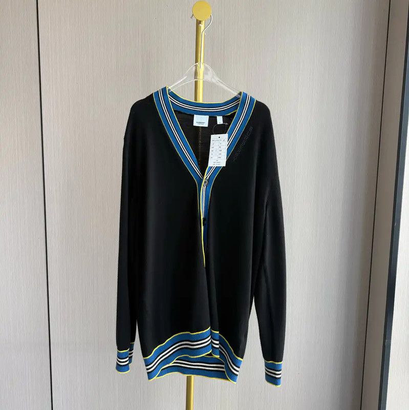 Burberry Burberry Black Wool Cardigan with Striped Trim Size M / US 6-8 / IT 42-44 - 1 Thumbnail