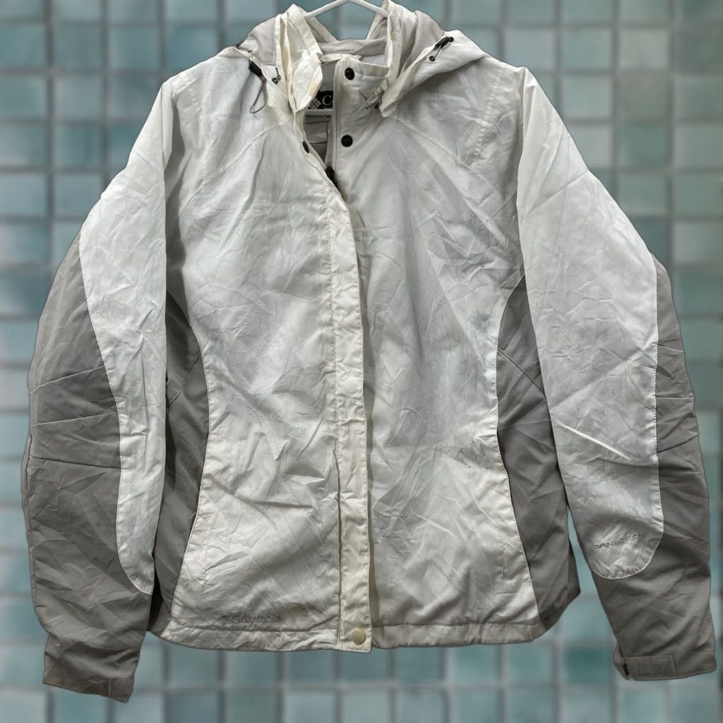 Vintage Columbia Women's Windbreaker Jacket Large White Gray Snap Hooded Outdoor Size L / US 10 / IT 46 - 1 Thumbnail