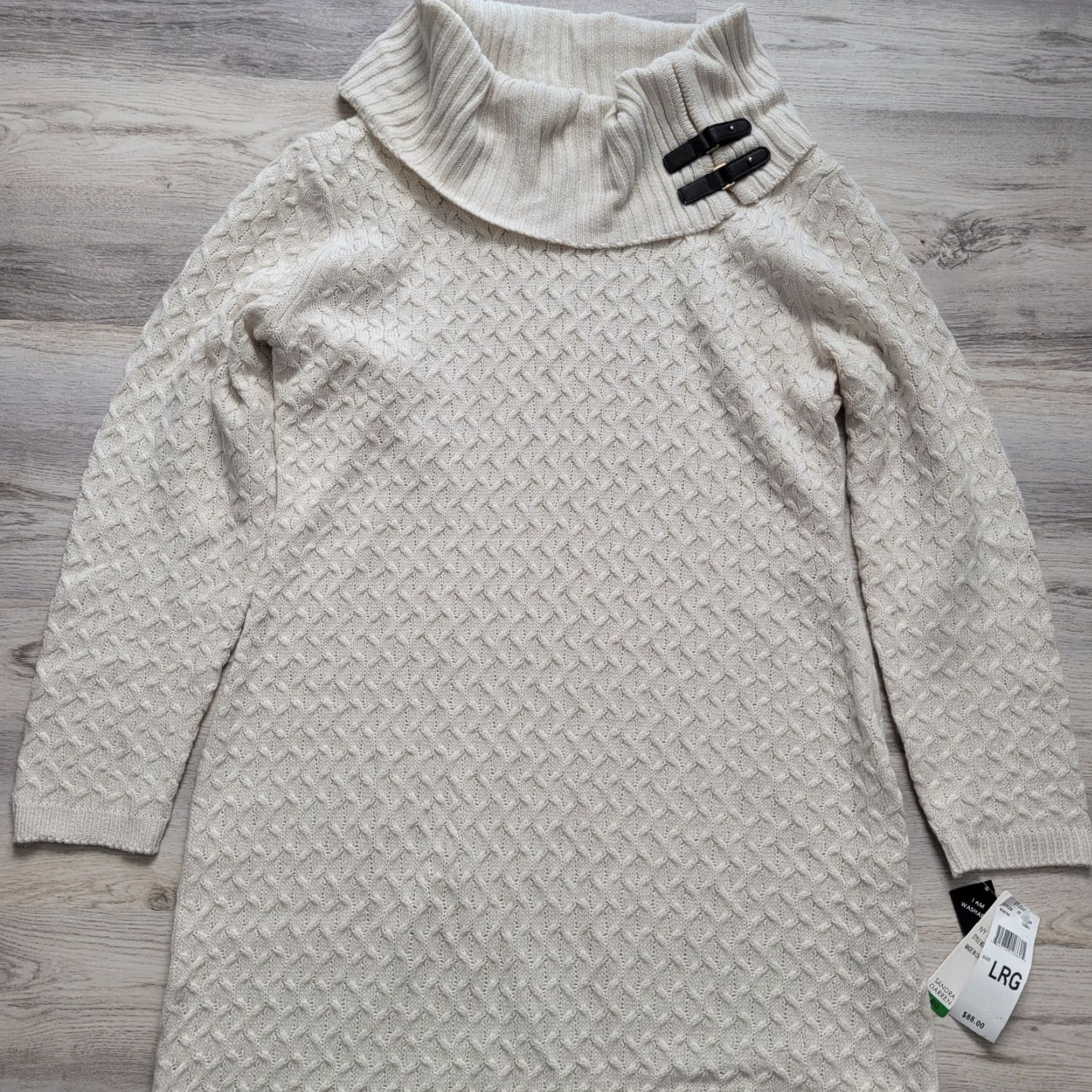 Vintage Sandra Darren Dress Beige Cable Knit Sweater Dress Turtle Neck Casual Sz L NWT Womens Size L / US 10 / IT 46 - 4 Thumbnail
