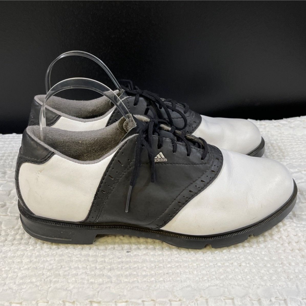 Adidas Adidas Men's Leather Black and White Golf Shoes Size 9.5 SKU Size US 9.5 / EU 42-43 - 4 Thumbnail