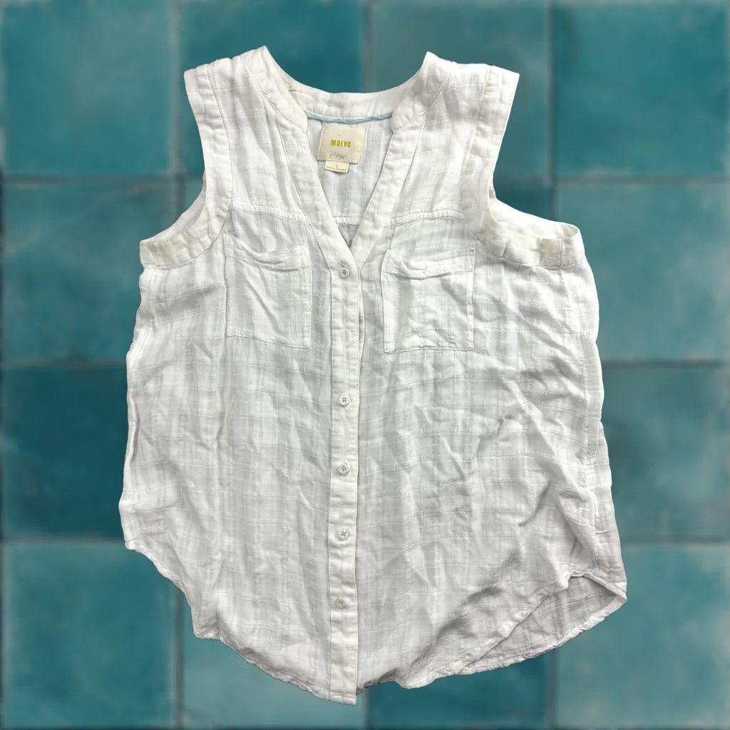 Vintage Maeve Blouse Womens 4 White Rayon Sleeveless Button Front Pocket Tunic Top Size S / US 4 / IT 40 - 1 Thumbnail