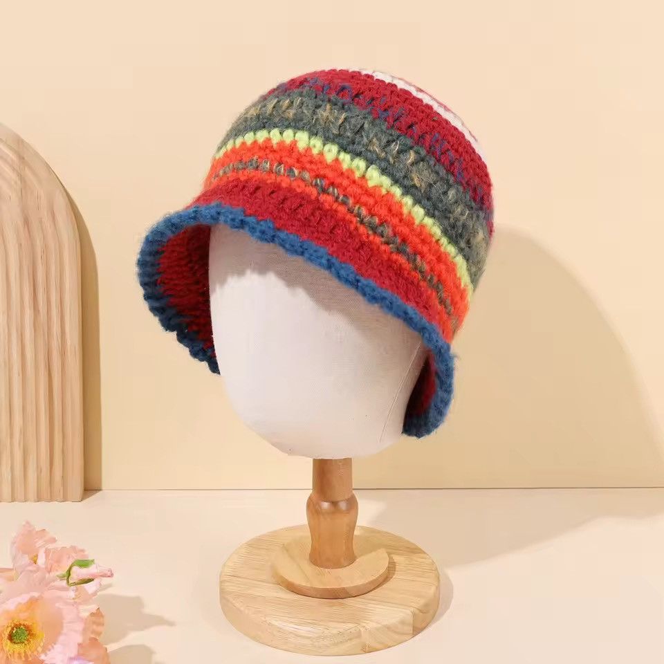 Handmade Colored Handmade Striped Knitted Hat Size ONE SIZE - 5 Thumbnail