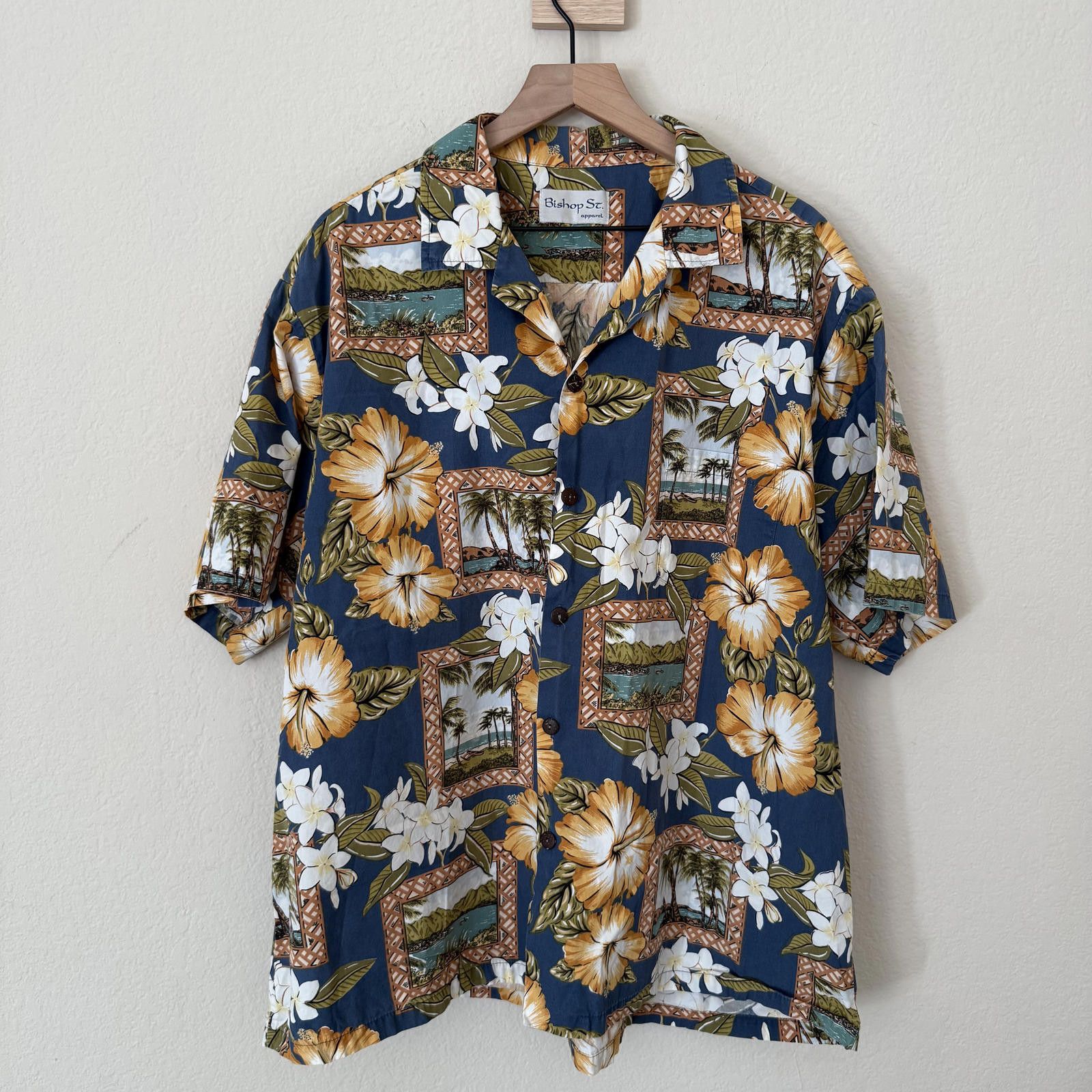 Other Bishop St. Shirt Men's Blue Short Sleeve Hawaiian Button Size US XL / EU 56 / 4 - 1 Thumbnail