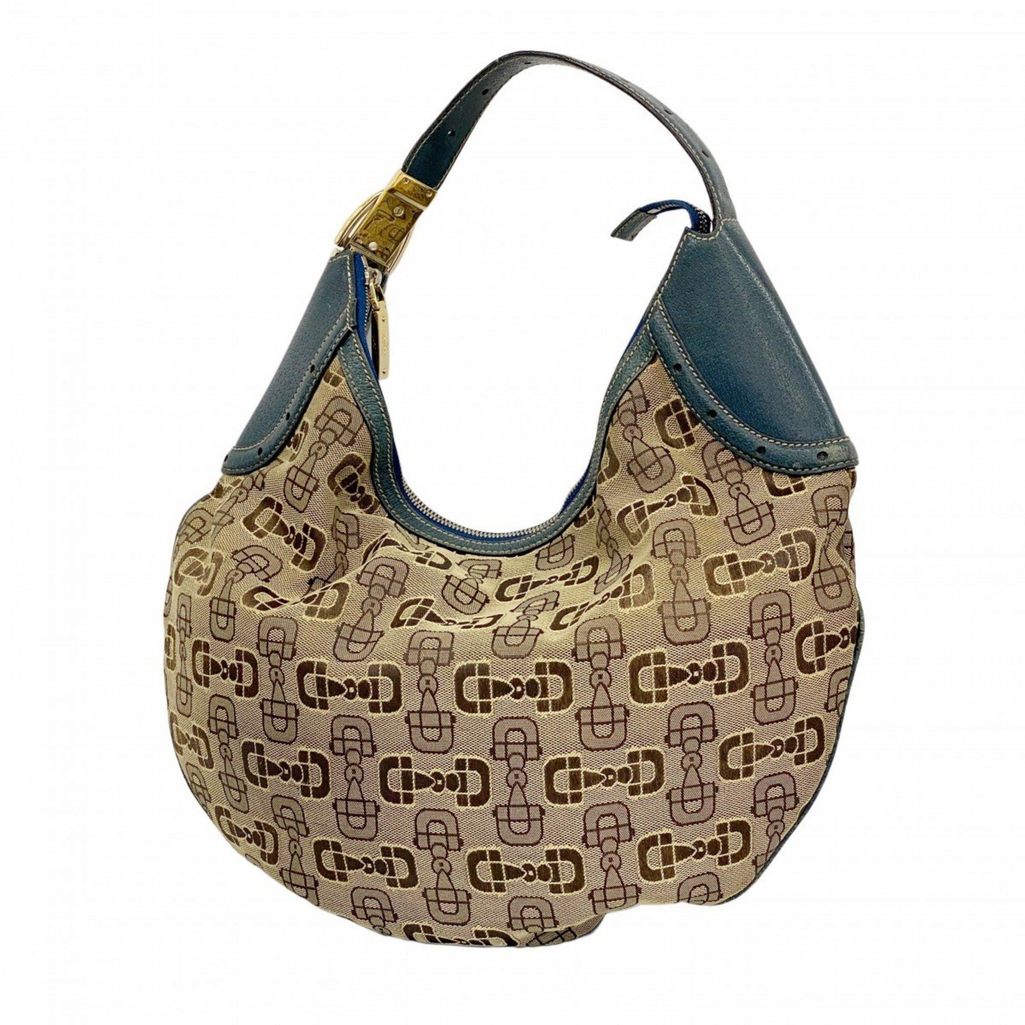 Gucci Shoulder Bag Horsebit 145764 Canvas Leather Brown Blue Women's