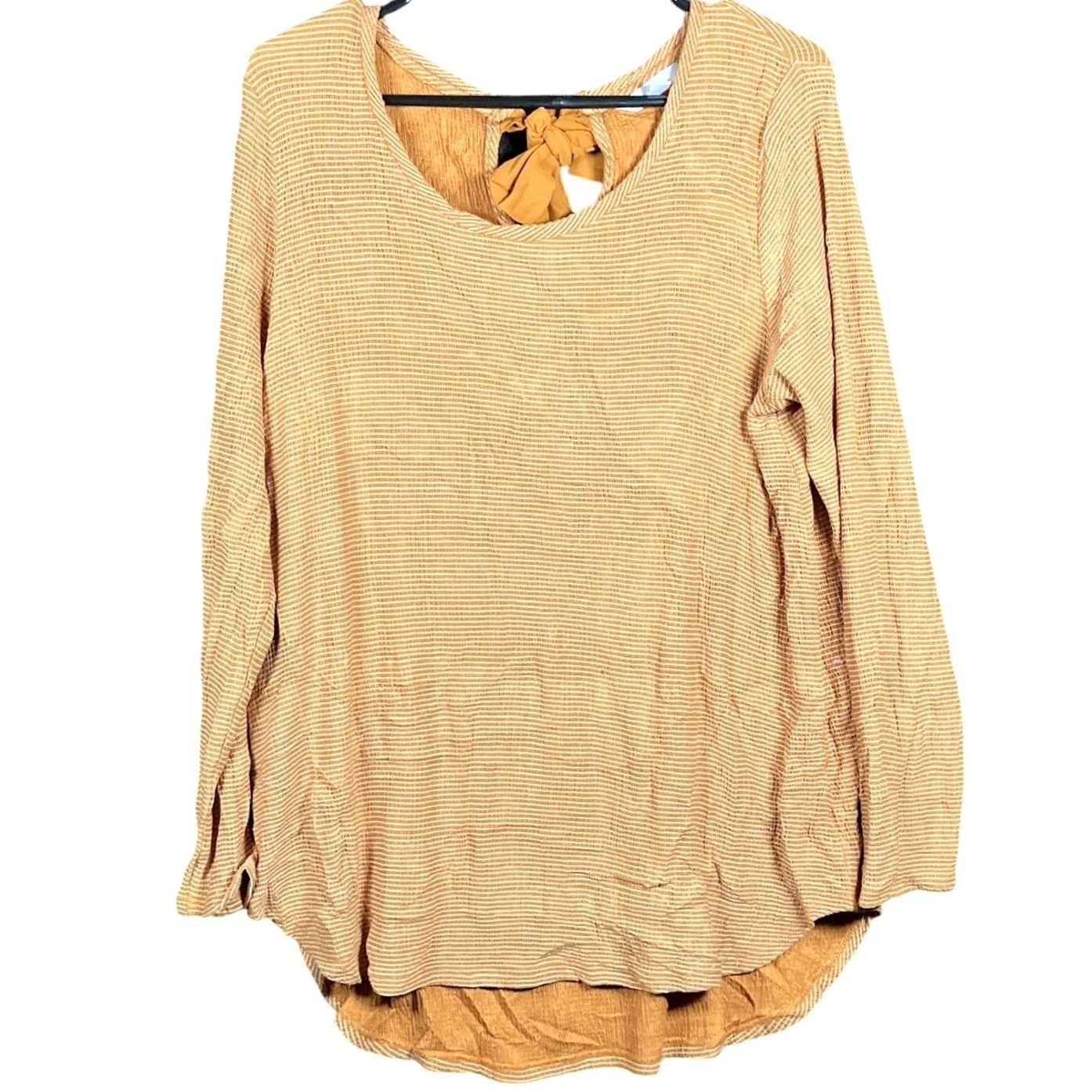 Vintage LC Lauren Conrad Blouse Yellow Striped Key Hole Back Tie Tunic L Womens" Size L / US 10 / IT 46 - 2 Thumbnail