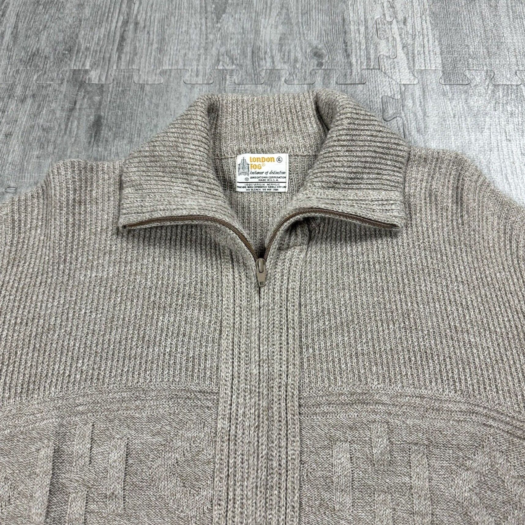 London Fog VINTAGE London Fog Full Zip Cardigan Knit Mock Neck Beige Mens XL Knit Pullover Preppy 80s USA Men's Cardigan Size US XL / EU 56 / 4 - 2 Thumbnail
