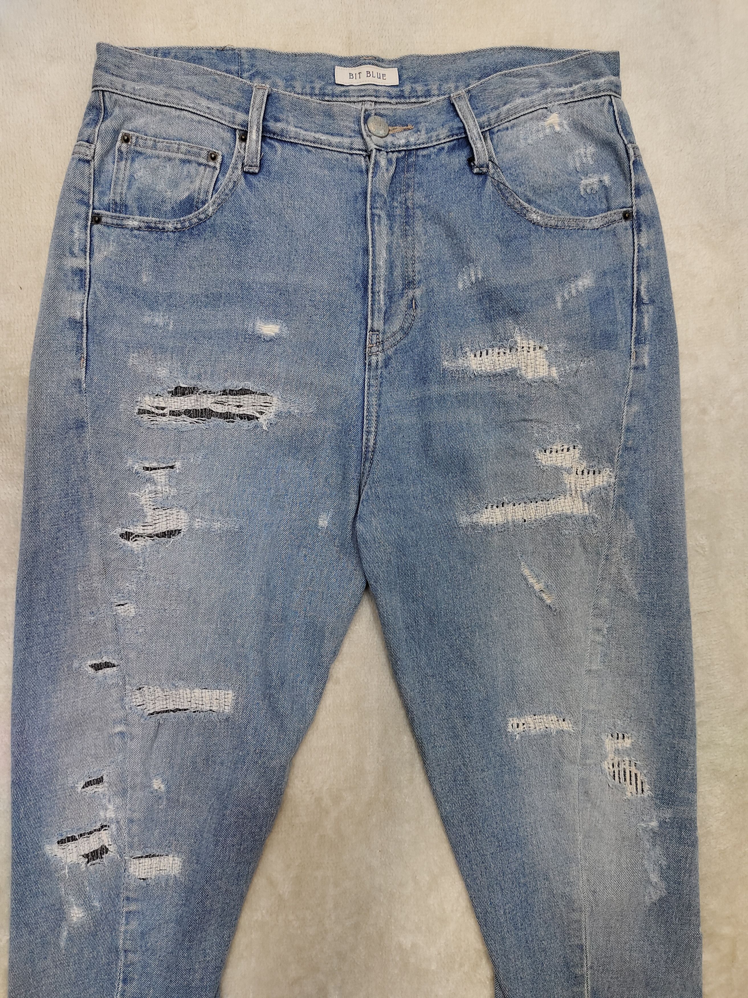 Japanese Brand SICK🇯🇵 Bit Blue 🇯🇵 Distressed Stitch Jeans Size US 33 - 2 Thumbnail