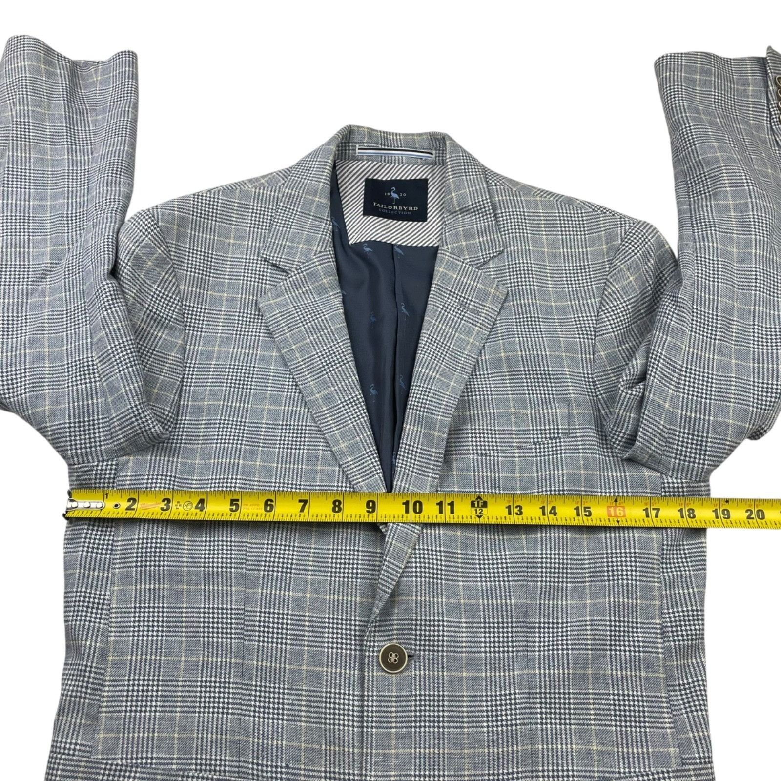 Tailorbyrd Tailorbyrd Men’s Linen/Cotton 2-Button Blazer Blue/Beige Pla Size 36S - 11 Thumbnail