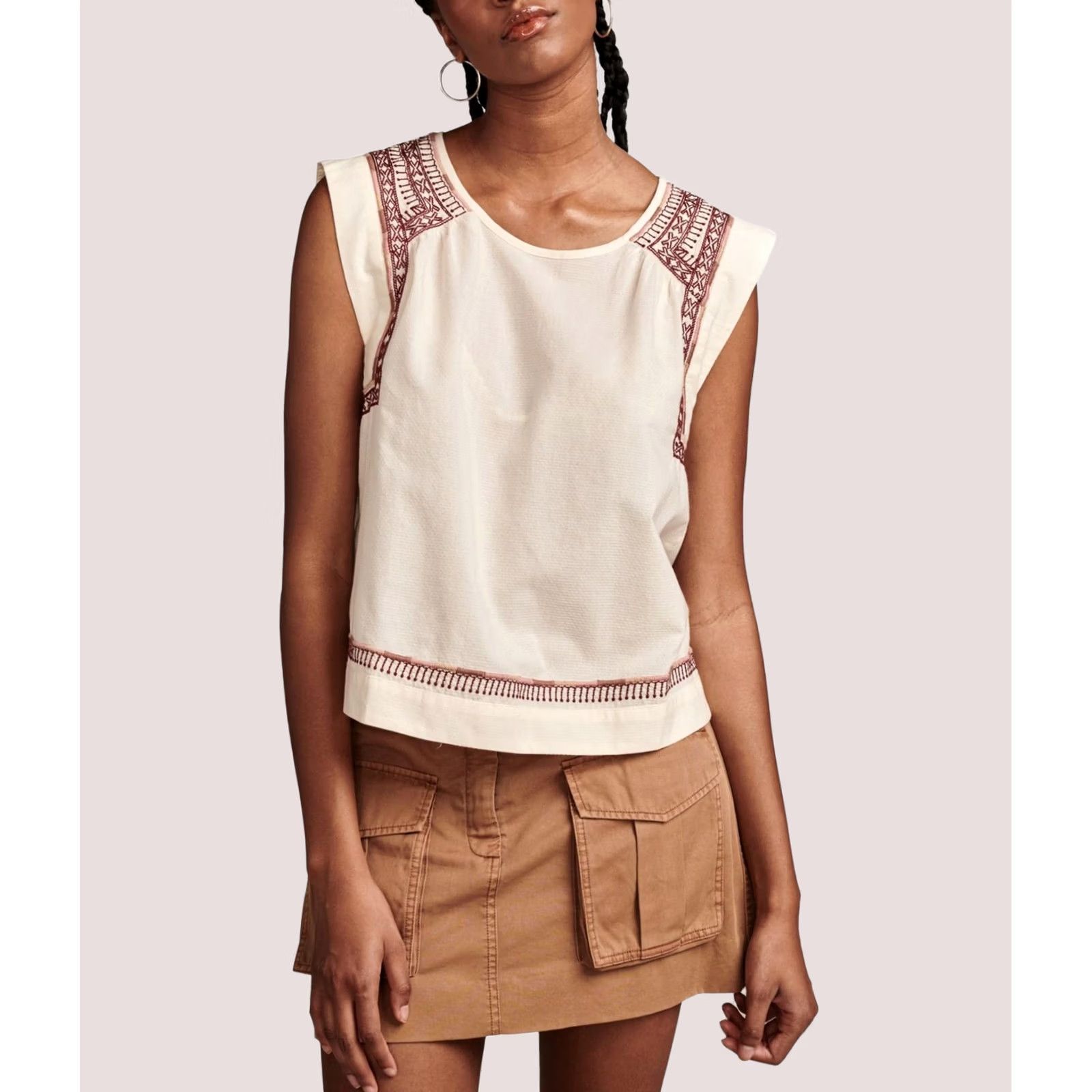 Lucky Brand Lucky Brand Womens Embroidered Sleeveless Blouse Top L white Size L / US 10 / IT 46 - 1 Thumbnail