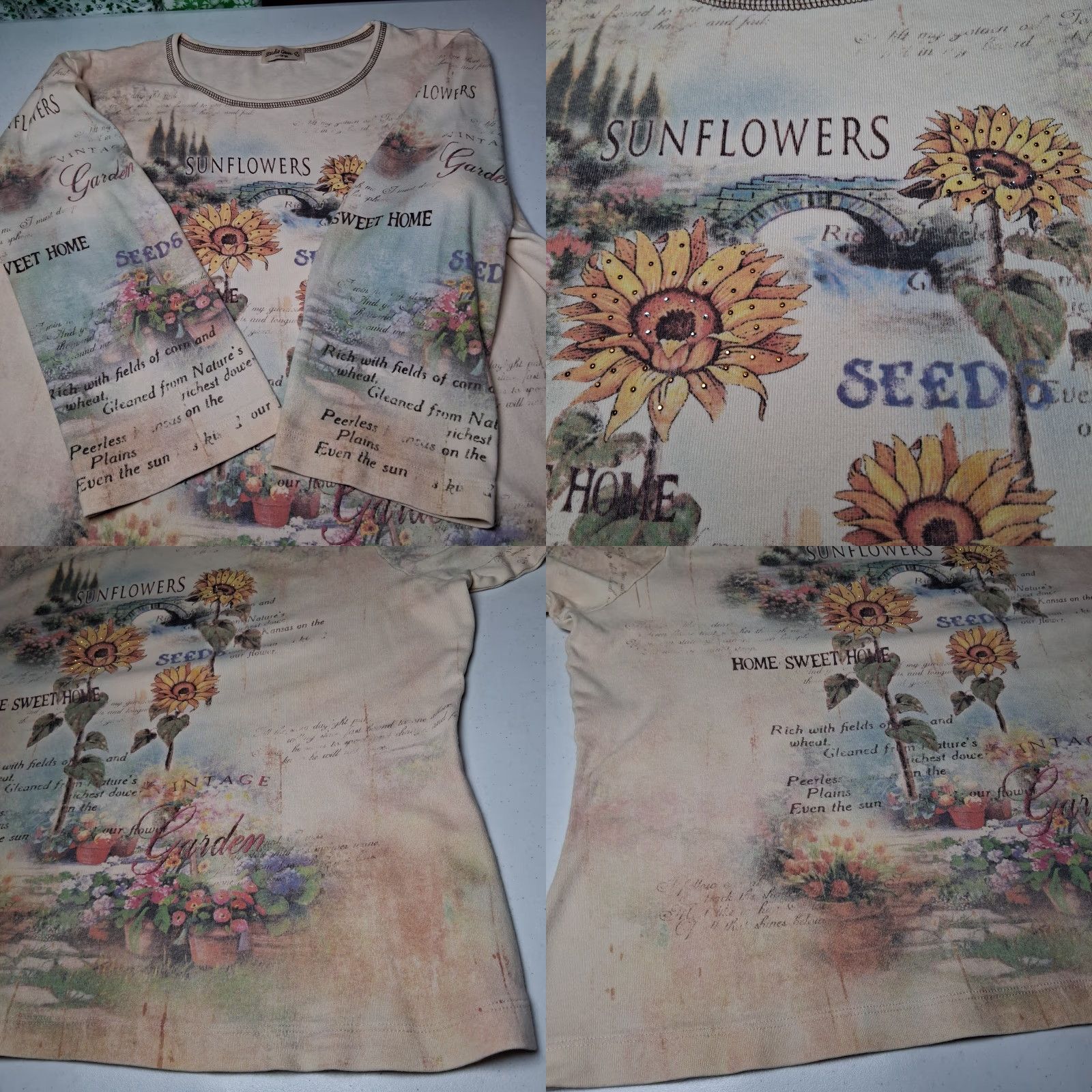 Vintage VINTAGE Studio Gem Sunflower Shirt XXL Beige Floral Knit Top 3/4 Sleeve Studded Casual Womens Size XXL / US 16-18 / IT 52-54 - 8 Thumbnail