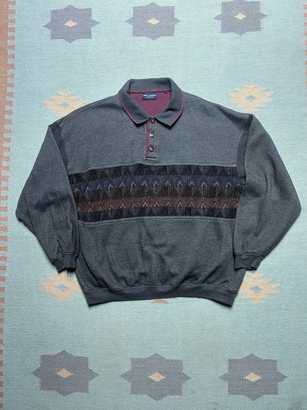 Vintage Vtg pullover sweatshirt safe harbor knit sweat Henley polo L Size US L / EU 52-54 / 3 - 1 Thumbnail
