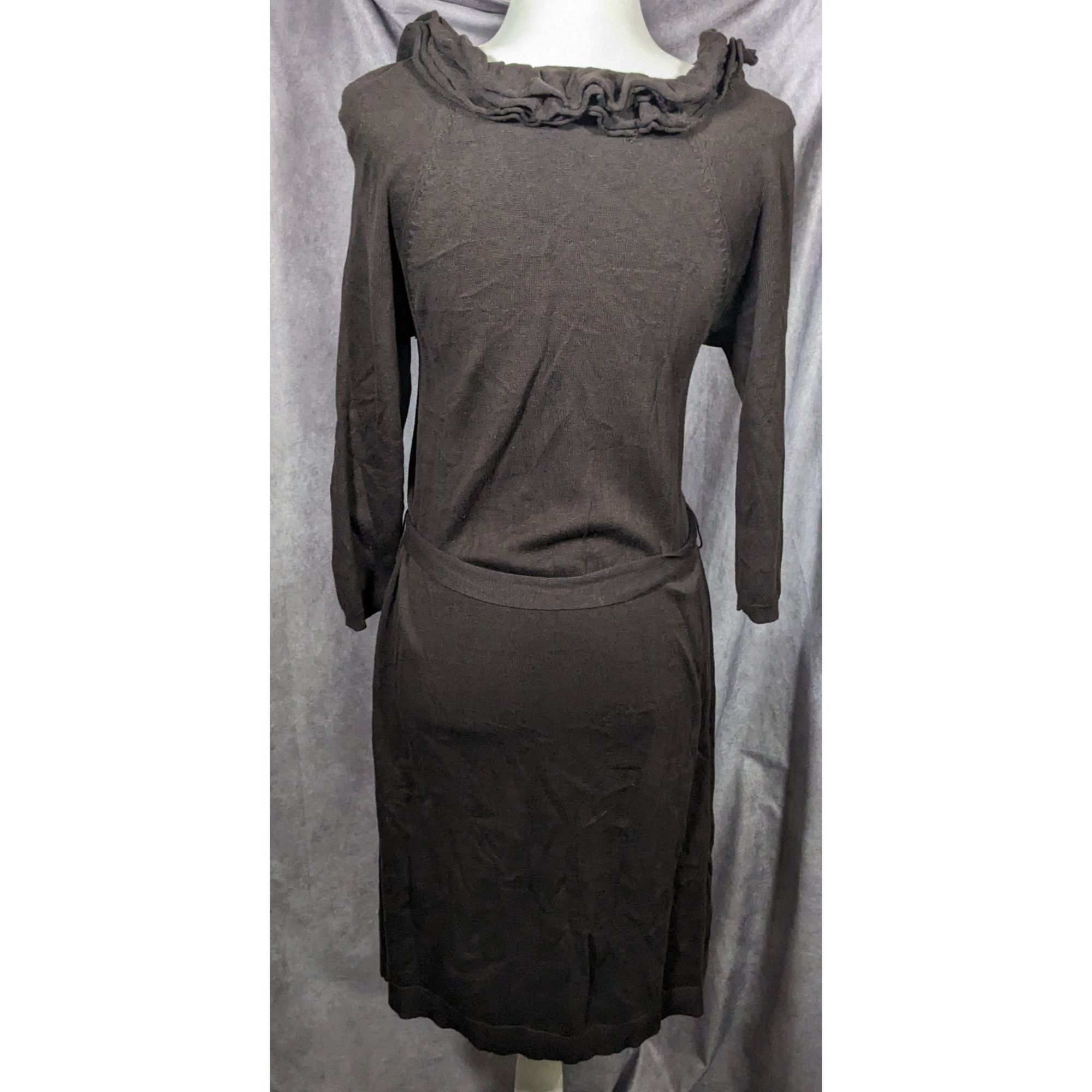 Other Rabbit Designs Brown/Grey Ruffle Neck Dress Size L / US 10 / IT 46 - 5 Thumbnail