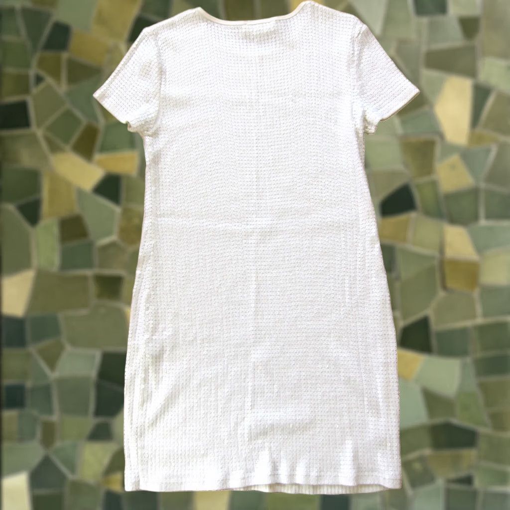 Michael Kors Michael Kors White Sequin Shimmer Short Sleeve Tunic Shirt Dress L - Adult Womens Regular XS? Size L / US 10 / IT 46 - 1 Thumbnail