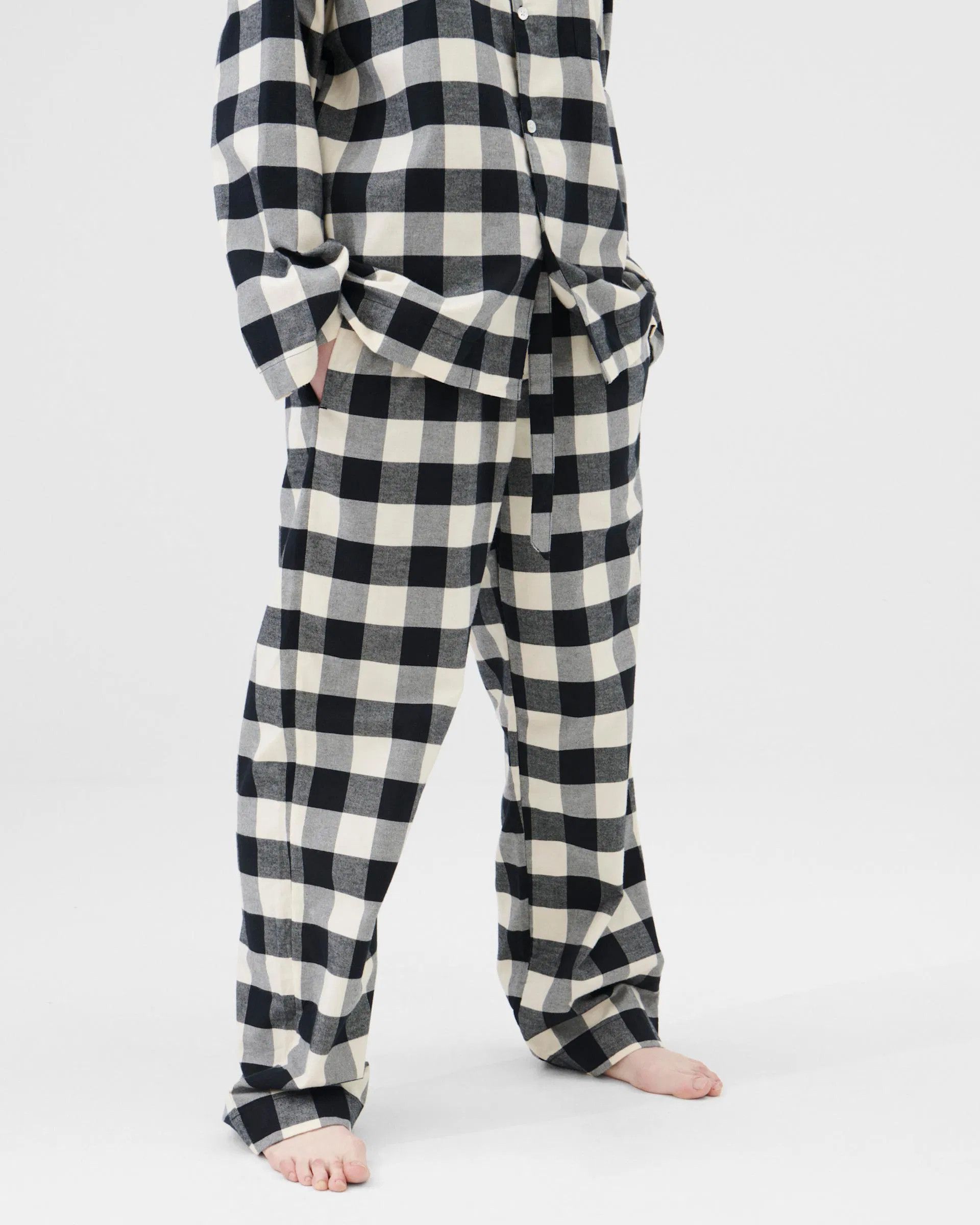 Tekla o1mle0525 Unisex Flannel Pyjamas Pants in Black Gingham Size 26" / US 2 / IT 38 - 6 Thumbnail
