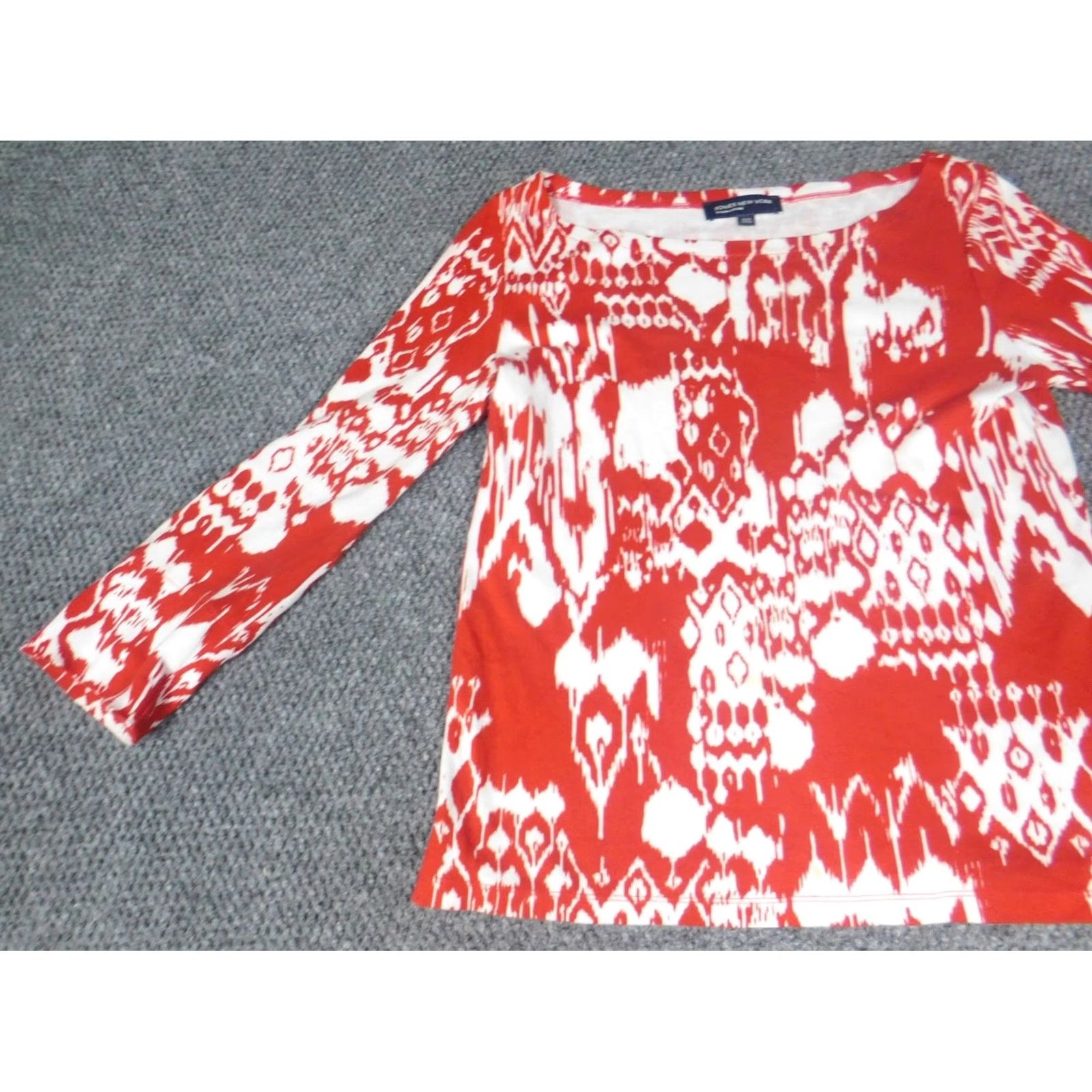 Jones New York Jones New York Blouse Shirt Womens S Red Geometric Classic Cotton Stretch Crew Neck Pullover Cap Sleeve Vintage No Size S / US 4 / IT 40 - 3 Thumbnail