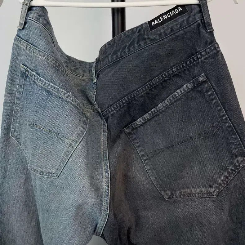 Balenciaga Balenciaga size M Asymmetrical Two-Tone Wide Leg Jeans Size US 27 - 6 Thumbnail