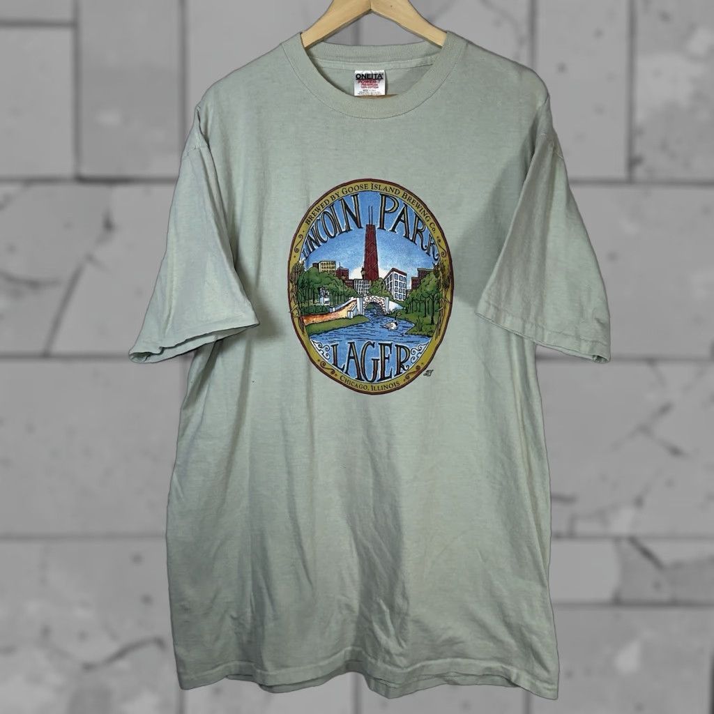 Vintage VINTAGE Oneita Lincoln Park Illinois USA T-Shirt Mens XL Green Single Stitch Size US XL / EU 56 / 4 - 1 Thumbnail