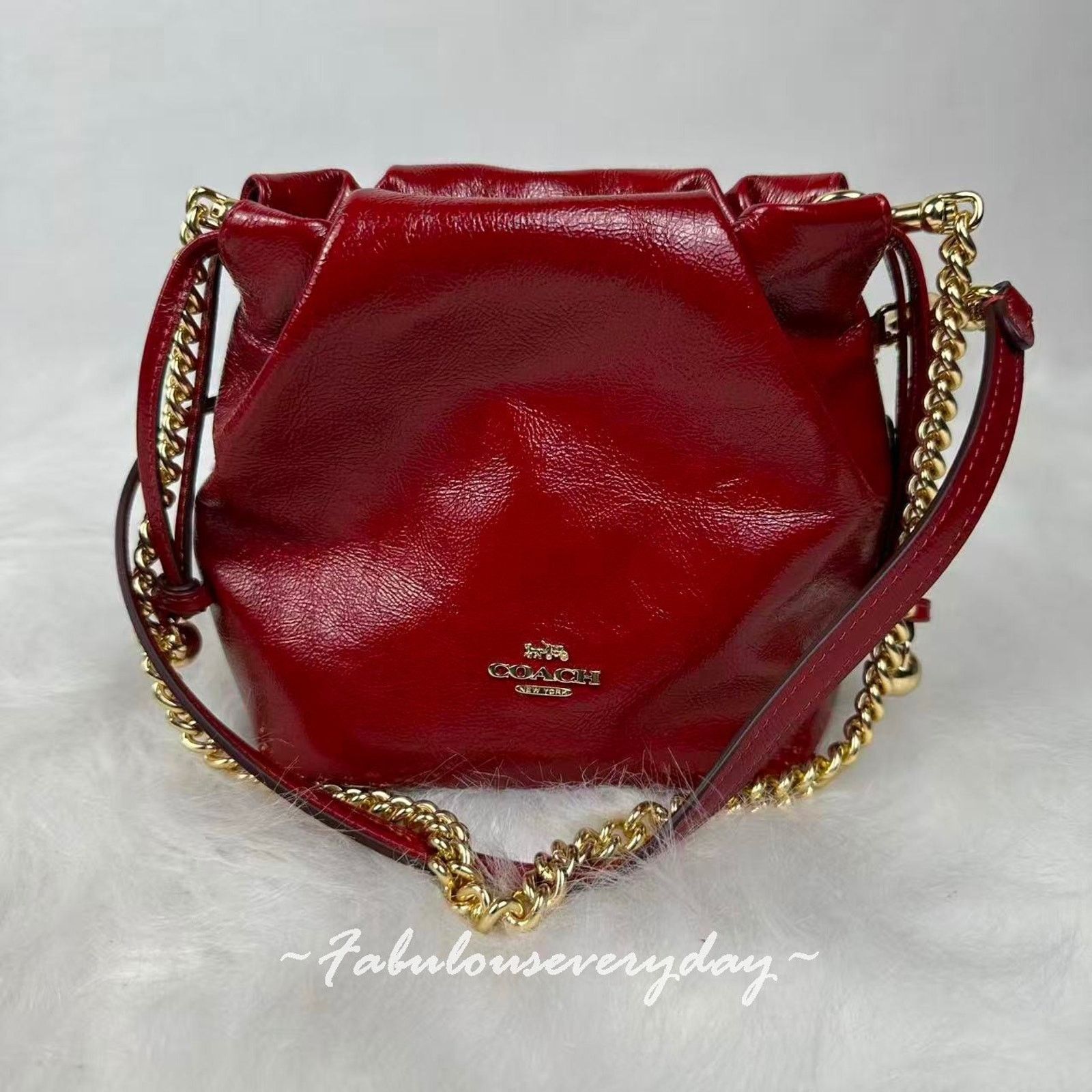 Coach Coach Faye Mini Drawstring Crinkle Leather/Dark Cardinal Size ONE SIZE - 1 Thumbnail