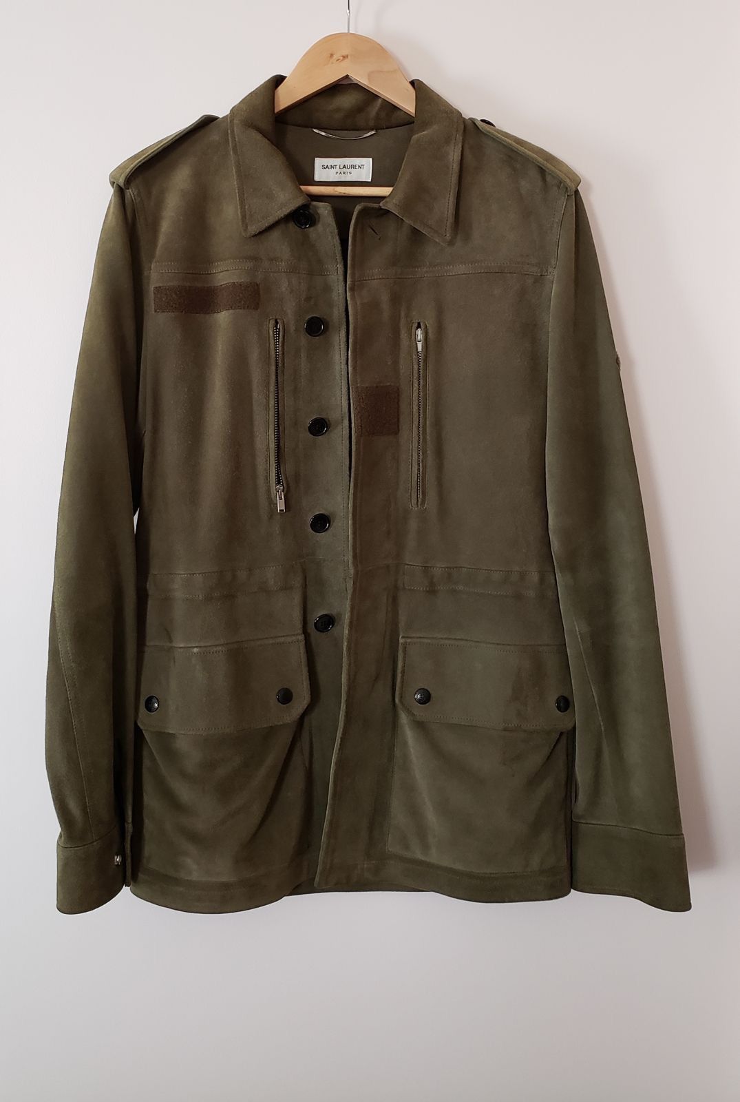 Hedi Slimane × Saint Laurent Paris Saint Laurent military jacket in olive goat suede Size US S / EU 44-46 / 1 - 1 Thumbnail