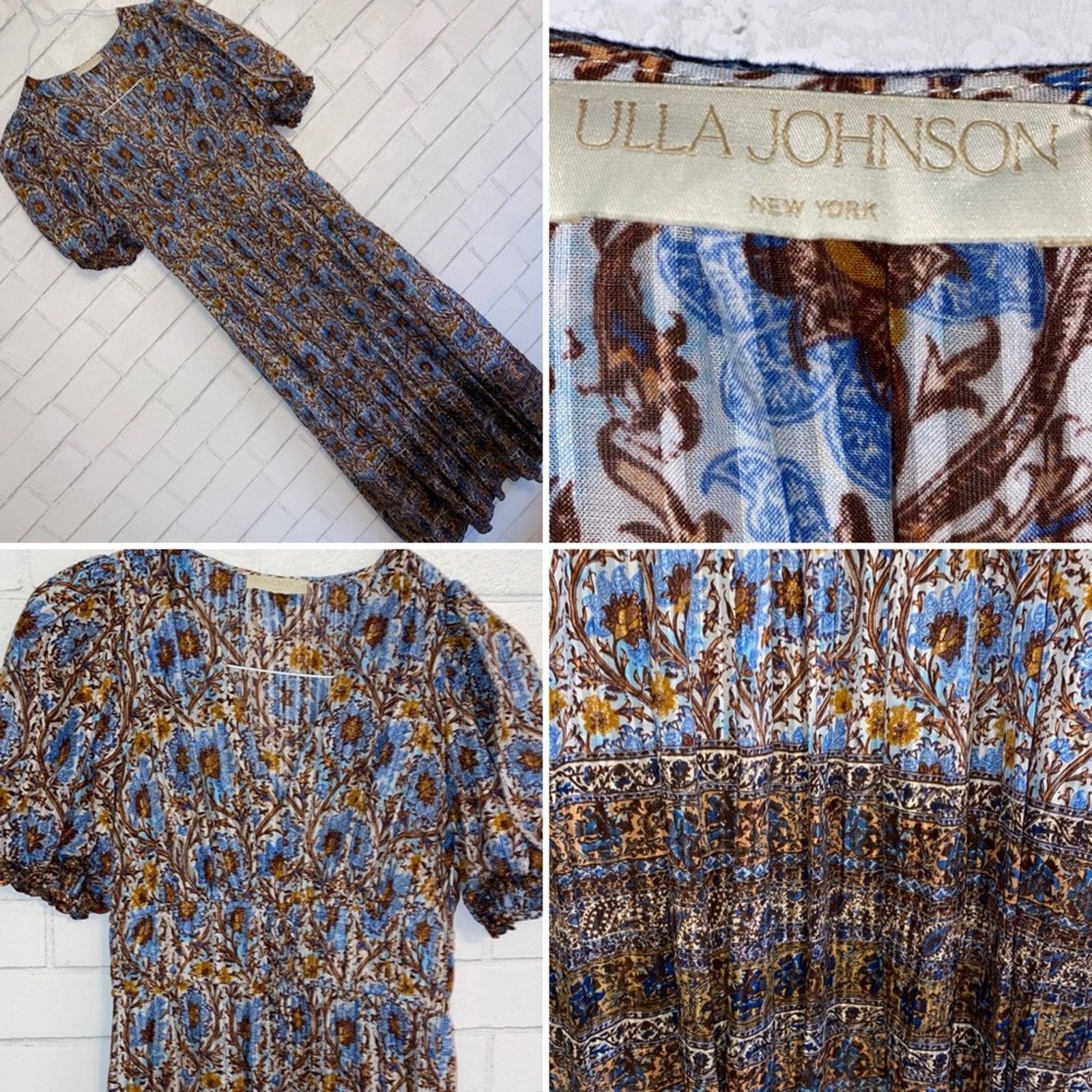Ulla Johnson ULLA JOHNSON $490 Ilana Dress Caspia Blue Brown Womens 0 Size XS / US 0-2 / IT 36-38 - 2 Thumbnail