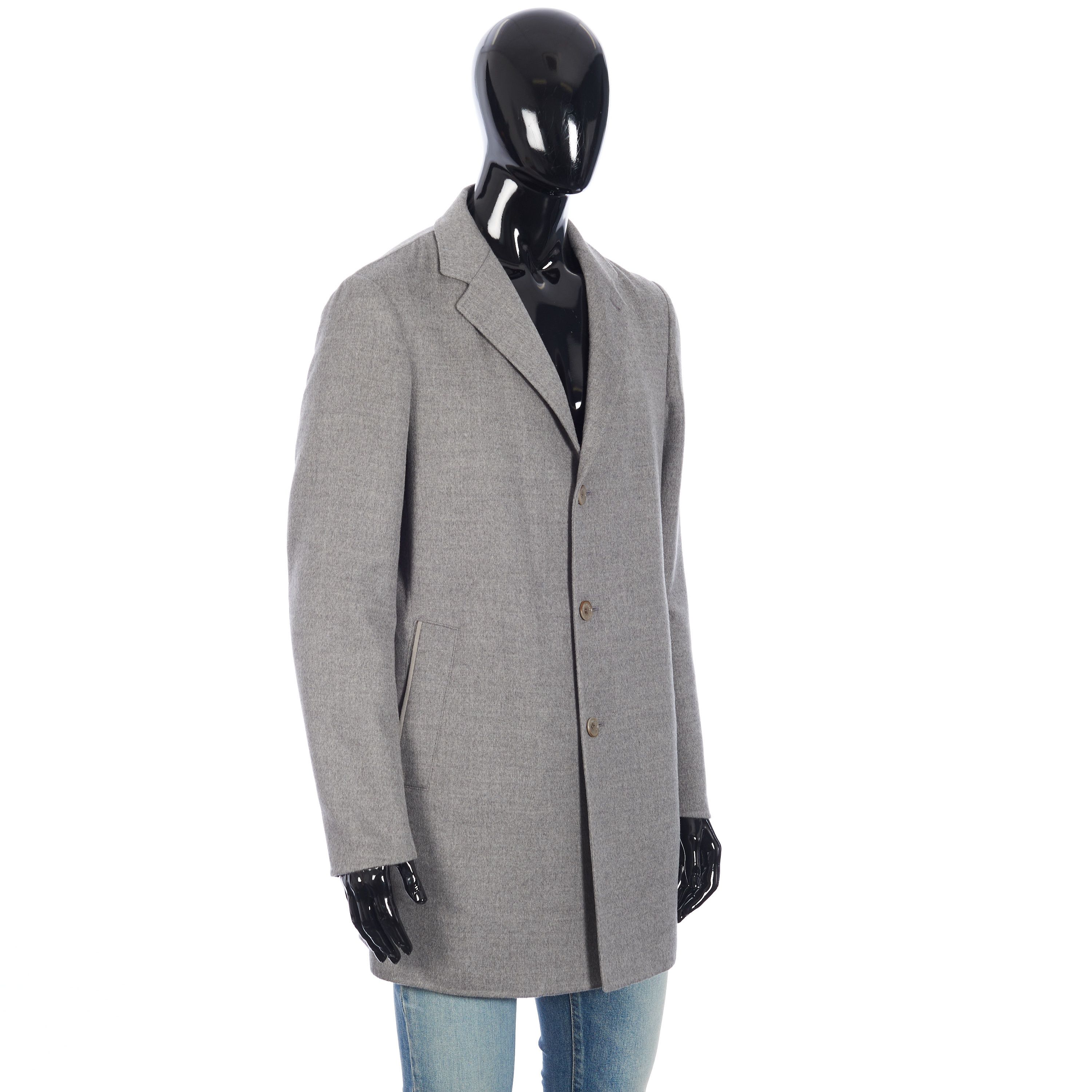 Single-Breasted Coat In Grey Double-Faced Cashmere