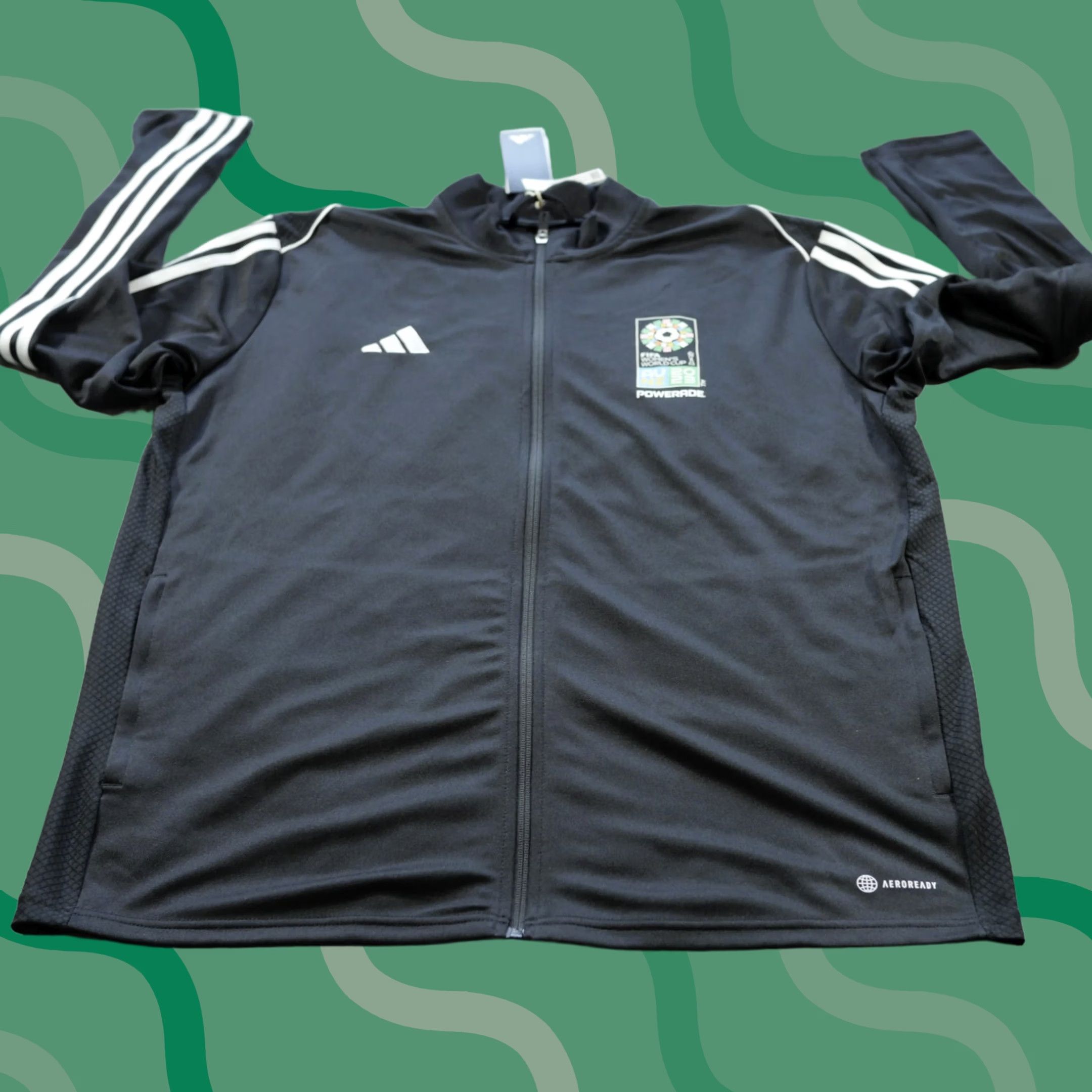 Adidas VINTAGE adidas Jacket Mens XL Black White Soccer Fifa World Cup Recycled Tracksuit Size 46R - 1 Thumbnail