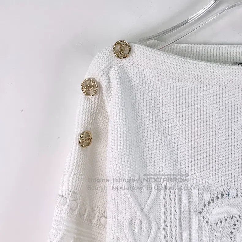 Chanel Chanel White logo embroidered cotton A-line long-sleeved k Size XS / US 0-2 / IT 36-38 - 3 Thumbnail