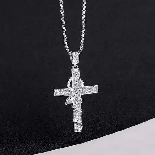 Jewelry × Vintage Retro serpentine cross with diamond pendant necklace Size ONE SIZE - 2 Thumbnail