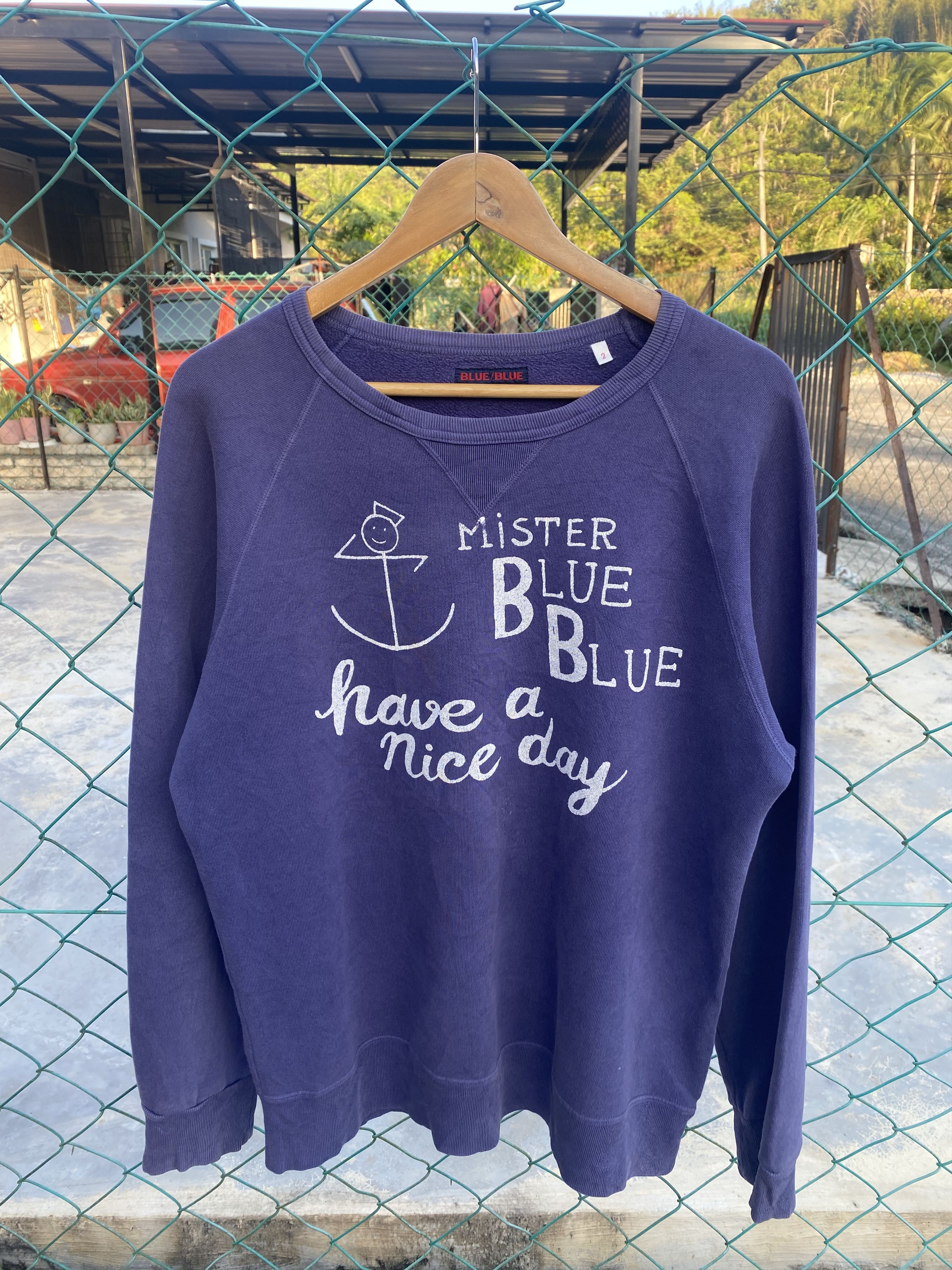 Distressed BLUE BLUE sun faded crewneck