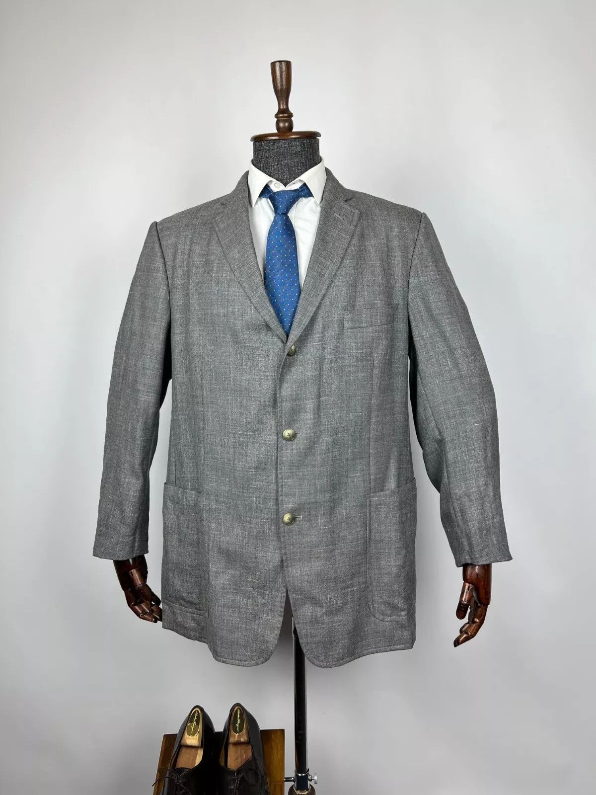 Burberry Burberry London Men's Grey Half Lined Wool Linen Silk Blazer Size 46R - 2 Thumbnail