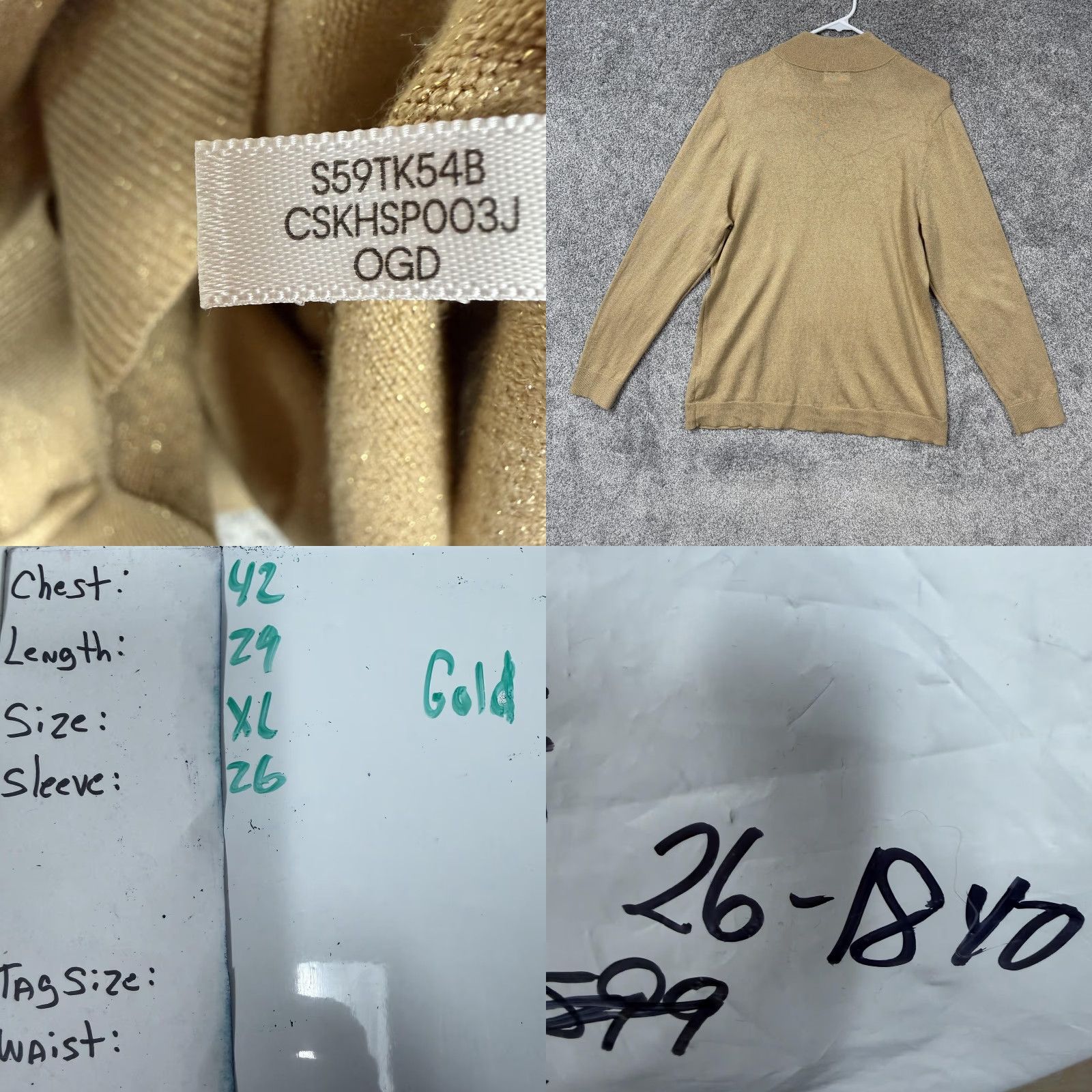 Calvin Klein Calvin Klein Sweater Womens XL Gold Metallic Mock Neck Button Shoulder Pullover Knit Lightweight Casual Size XL / US 12-14 / IT 48-50 - 8 Thumbnail