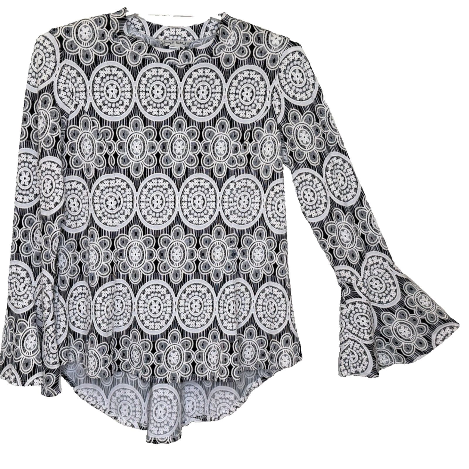 Joseph Ribkoff Joseph Ribkoff Blouse Pullover Top Womens Size 12 Black White Print Long Bell Sleeve Size XL / US 12-14 / IT 48-50 - 2 Thumbnail