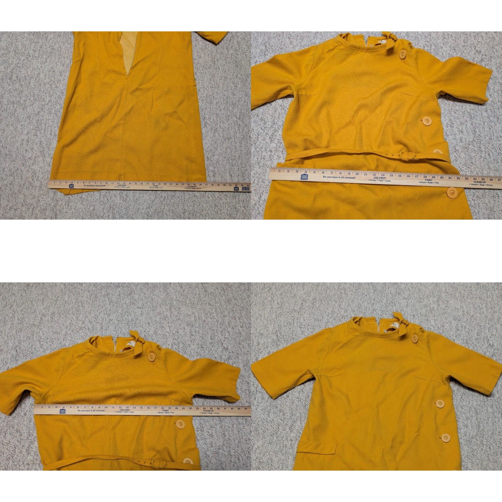VINTAGE 1960s GO-GO wool dress L yellow MOD belted flight attendant stewardess Leslie Pomer