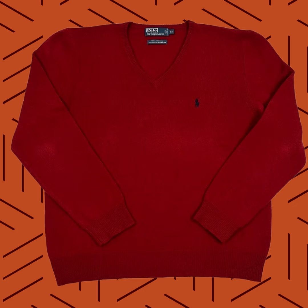 Polo Ralph Lauren Polo Ralph Lauren Sweater Mens XL V-Neck Lambs Wool Red Jumper Pullover Preppy Size US XL / EU 56 / 4 - 1 Thumbnail