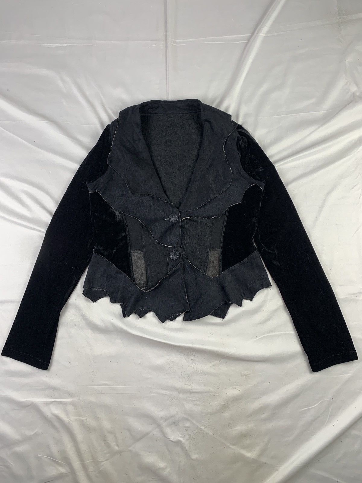 Japanese Brand Multifabric Unstructured Ruffle Cropped Blazer Size S / US 4 / IT 40 - 1 Thumbnail