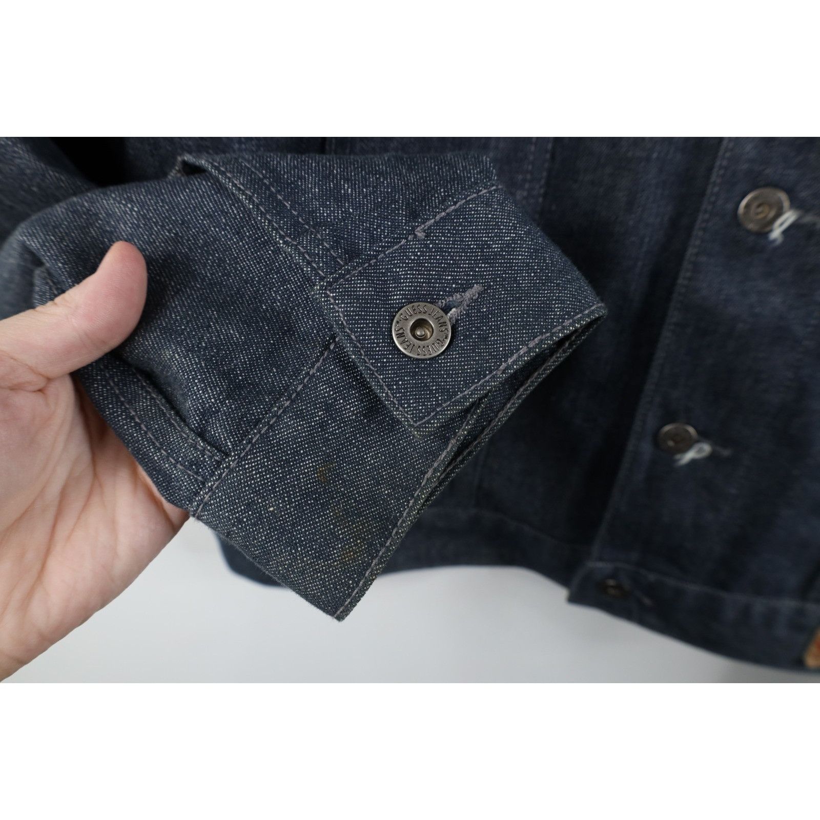 Guess Vintage 90s Guess Faded Spell Out Denim Jean Trucker Jacket Size US L / EU 52-54 / 3 - 8 Thumbnail