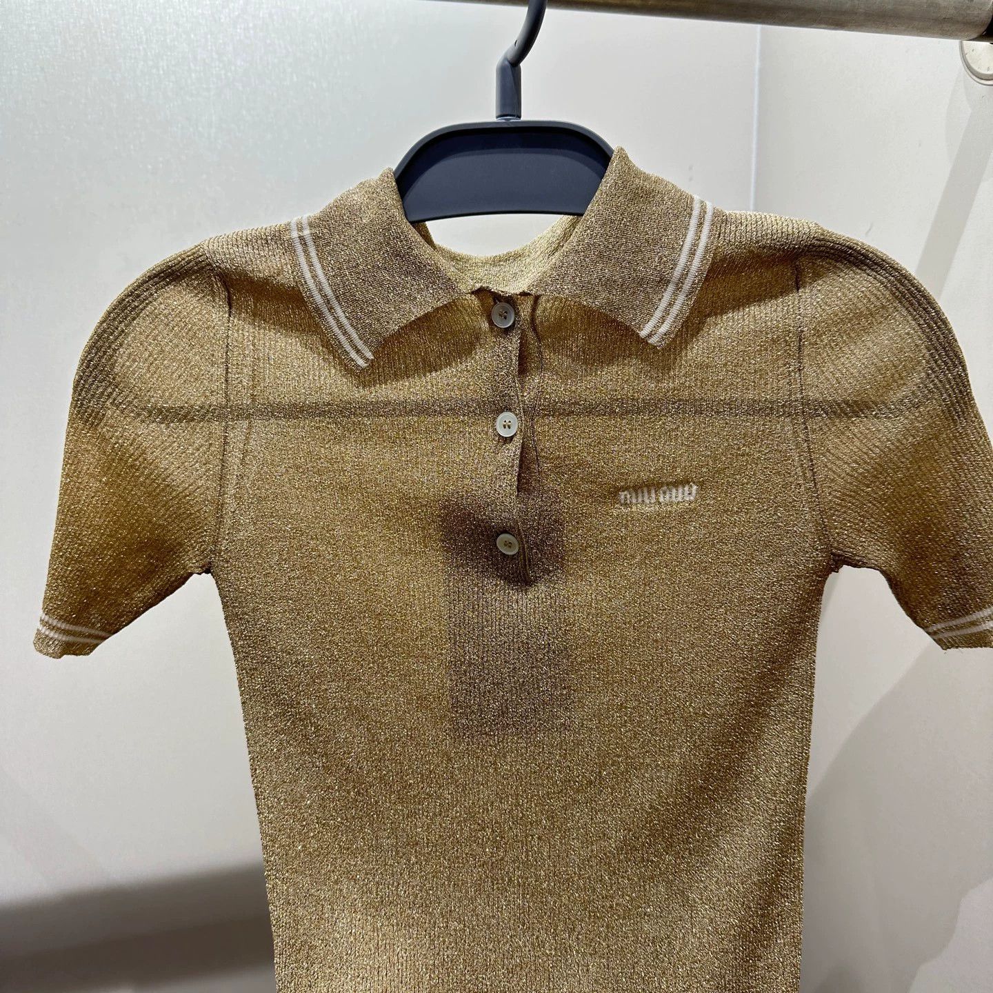 Miu Miu MIU MIU gold thread elastic logo knit shortPolo 36 Size XS / US 0-2 / IT 36-38 - 7 Thumbnail